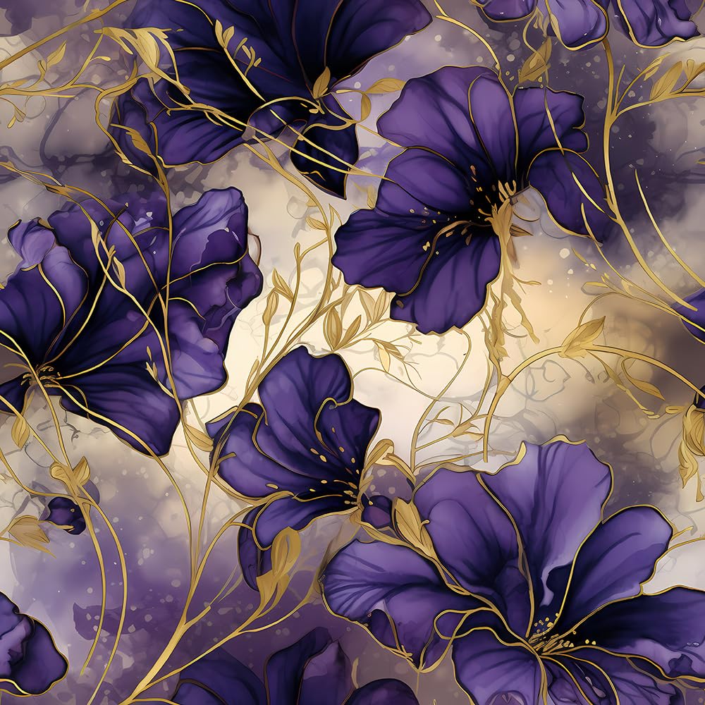 Redamancy Purple Watercolor Luxury Golden Peony Flower Leaf Boho Peel And Stick Wallpaper Vintage Easy Peel Off For Nightstand Drawer Renter-Friendly 17.7"X236"}