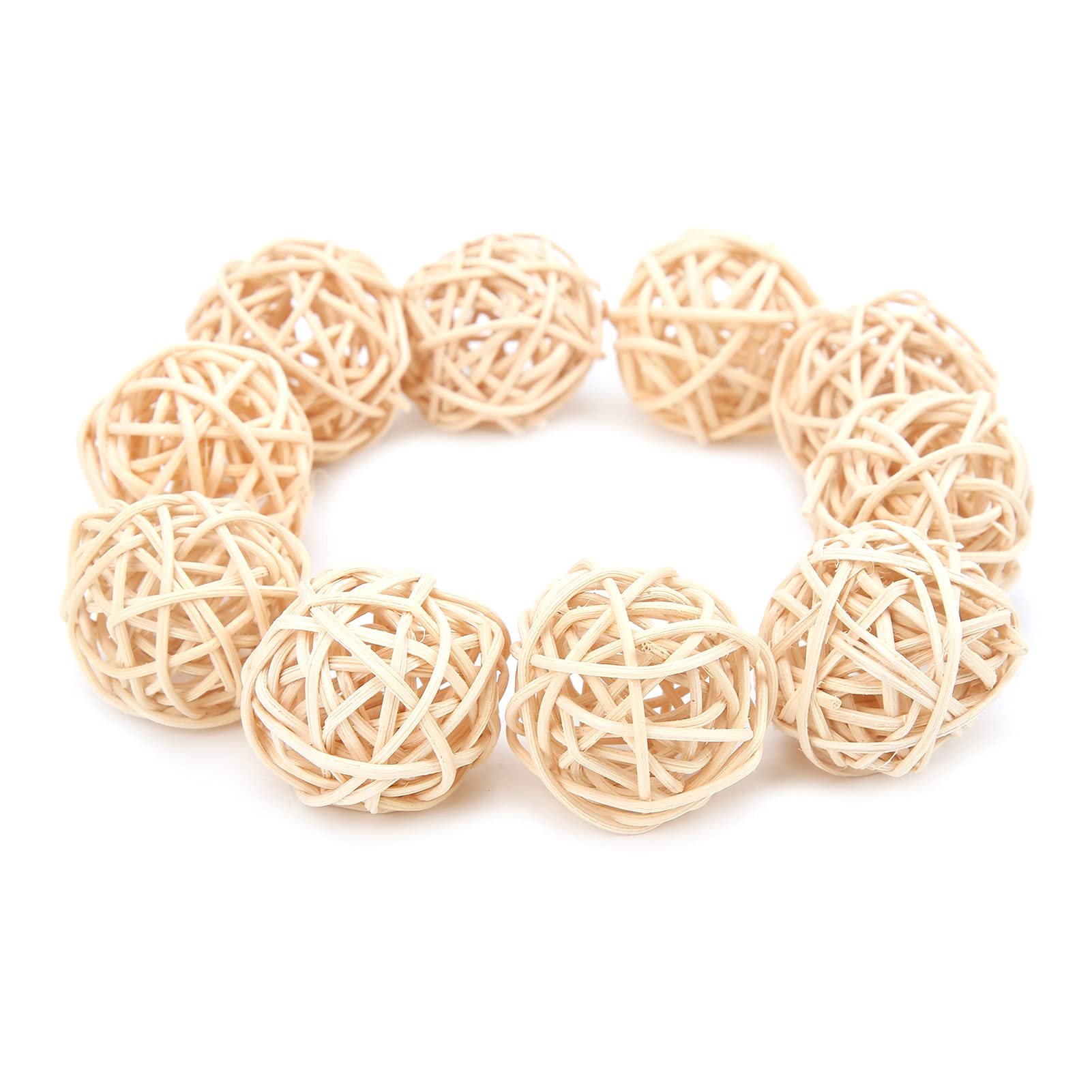 Keebgyy 10 Pcs Rattan Balls, Speak Takraw Toy, Bird Hanging Cage Toys, Durable Nature Color Sepak Takraw Toy Innovative Design Rattan Safe and unharmful Parrots Small Animal Chew Toy for Birds(S)