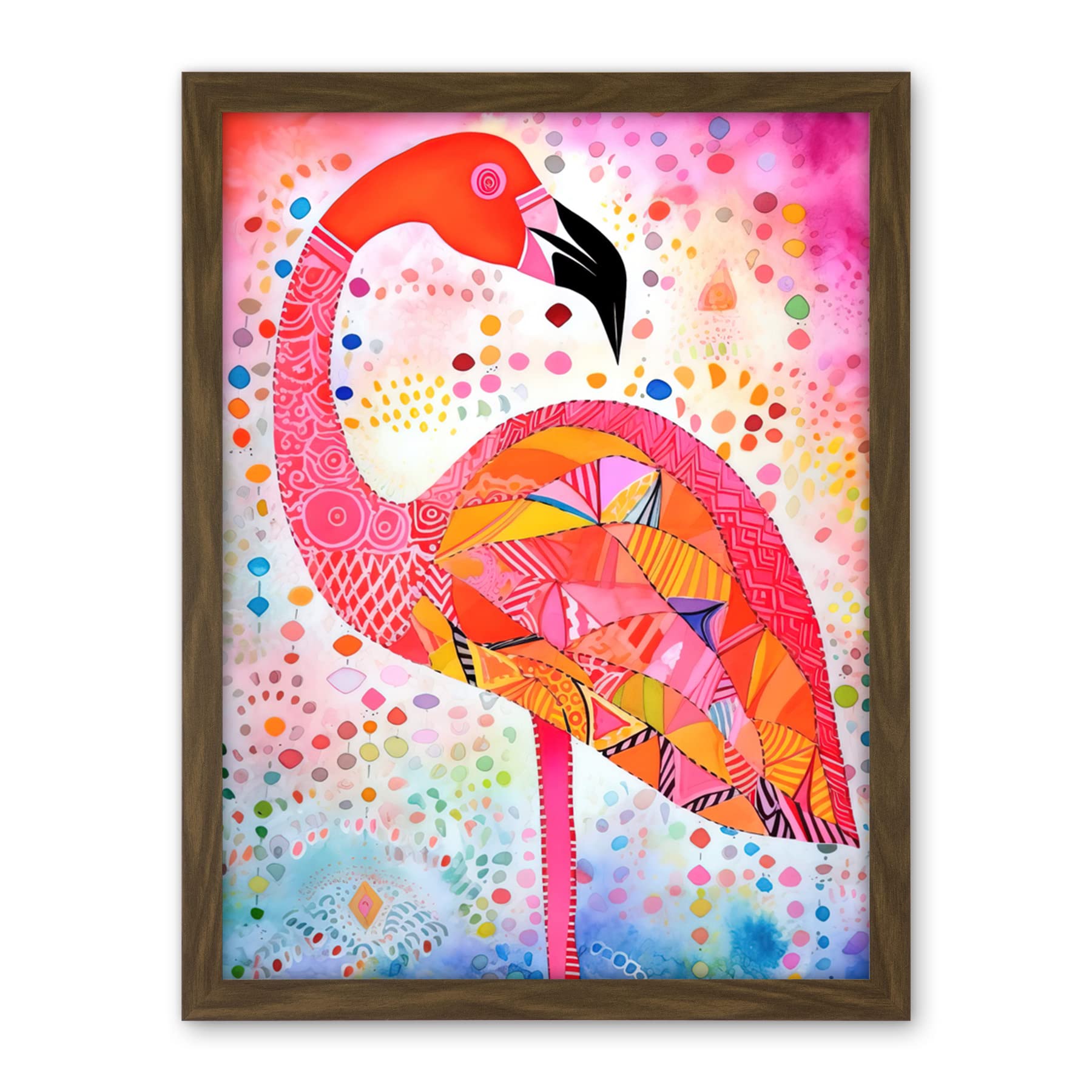 Artery8 Flamingo Folk Art Watercolour Painting Artwork Framed Wall Art Print 18X24 Inch