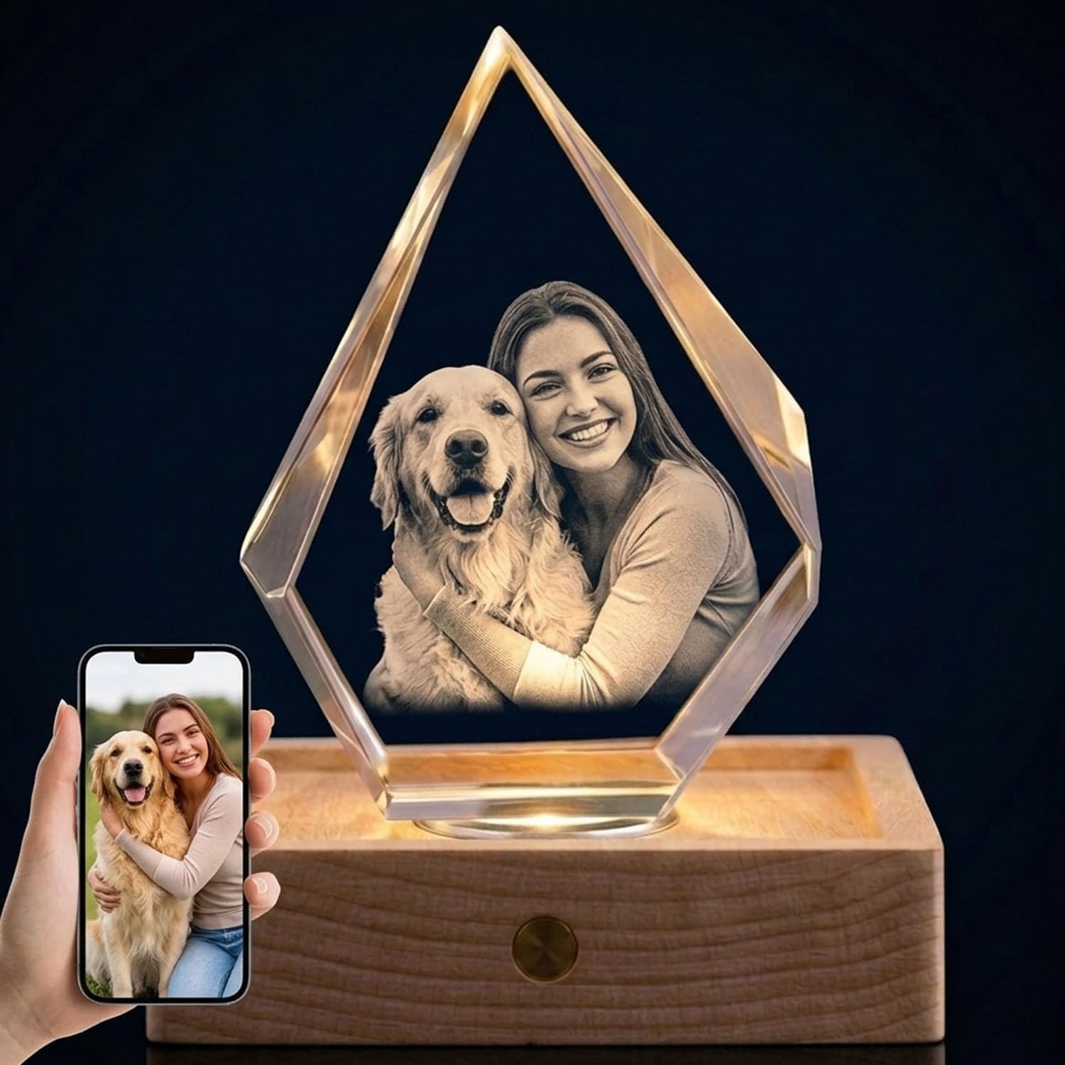 3D Crystal Photo, Personalized Glass Engraved Picture Custom Gift for Women Men Wife Her Him Couples Girlfriend Boyfriend Anniversary Valentines Day Birthday Gifts (Iceberg_Medium)