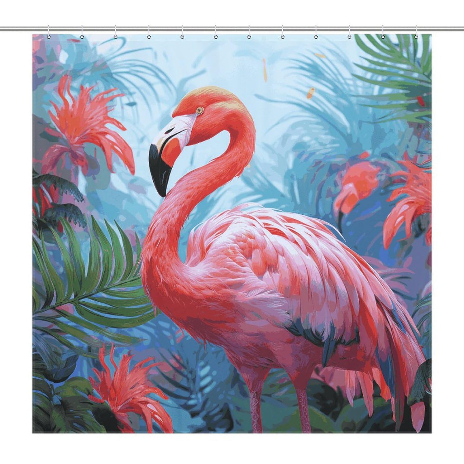 Rideau de douche imperméable fini les inondations motif flamant rose œillets inclus