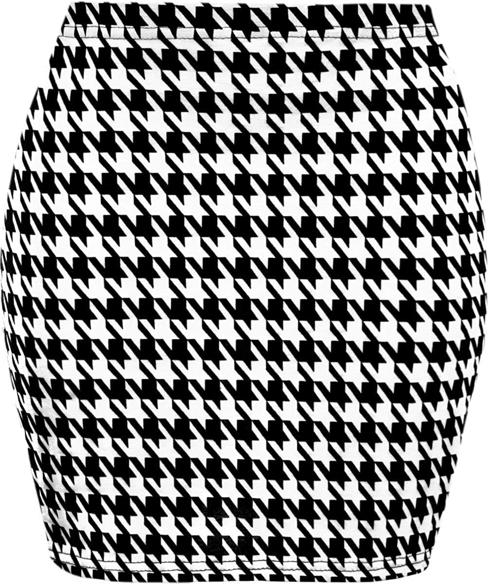 GirlzWalk Women’s Ladies Animal Print Leopard Brown Look Elasticated Waist Tube Mini Skirt (Houndstooth, XXL/UK 20-22)