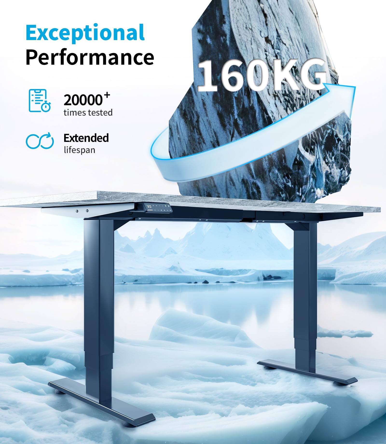 MAIDeSITe Marco de Escritorio de pie Altura Ajustable Eléctrica Doble Motor 3 Sección Patas Telescópicas con tecla de Memoria Automática Inteligente(Negro) | Ajuste de 62-125cm, Doble Motor Silencioso (<45dB, 40mm/s), Carga de 160kg, Acero al Carbono y 4