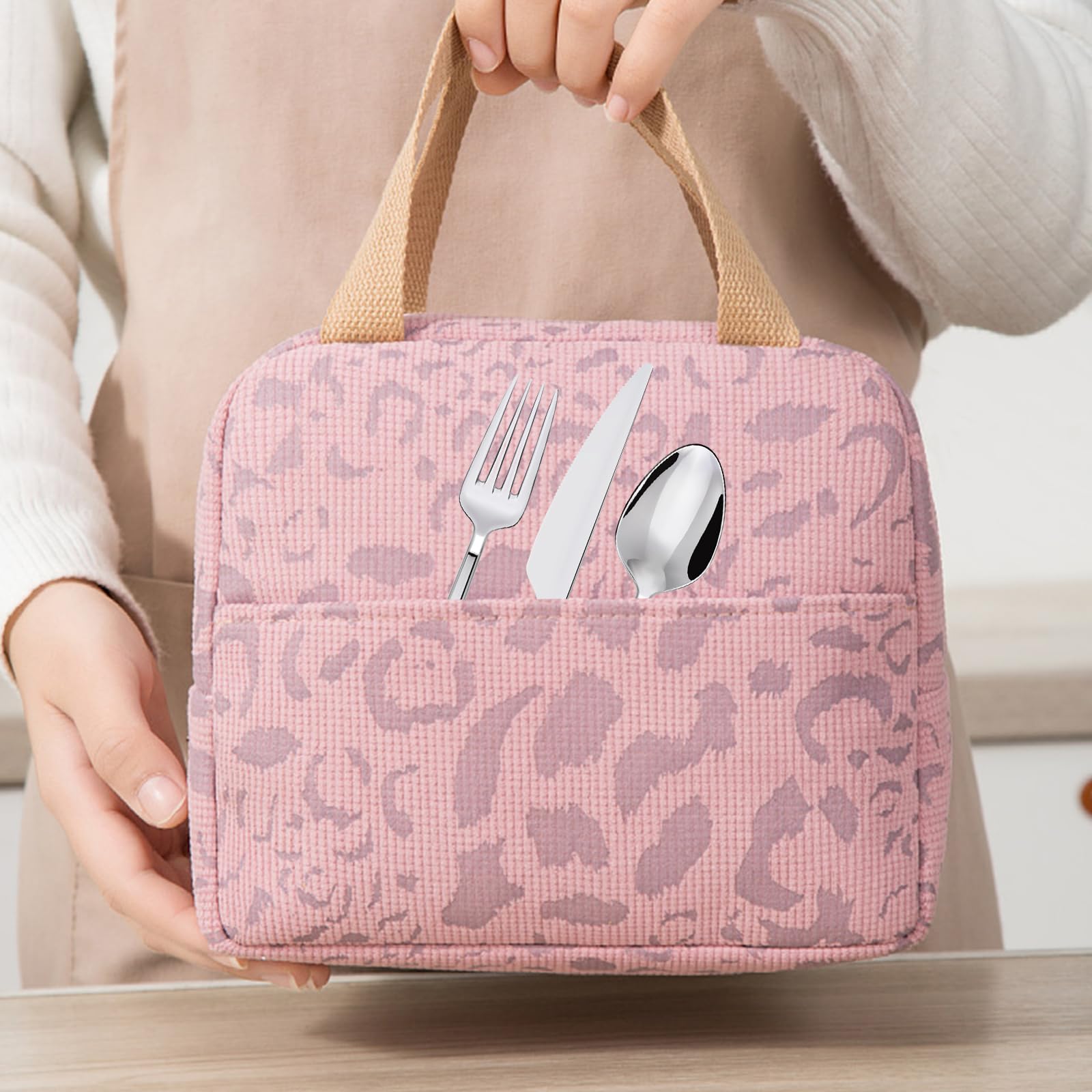 ENEN Portatile Borsa Termica Porta Pranzo Grande Ufficio Isolamento Borsa Tote Bag da Barbeque Lunch Bag Riutilizzabile, Ideale per Il Lavoro e la Scuola, da Viaggio (Caramella,23x14x19cm
