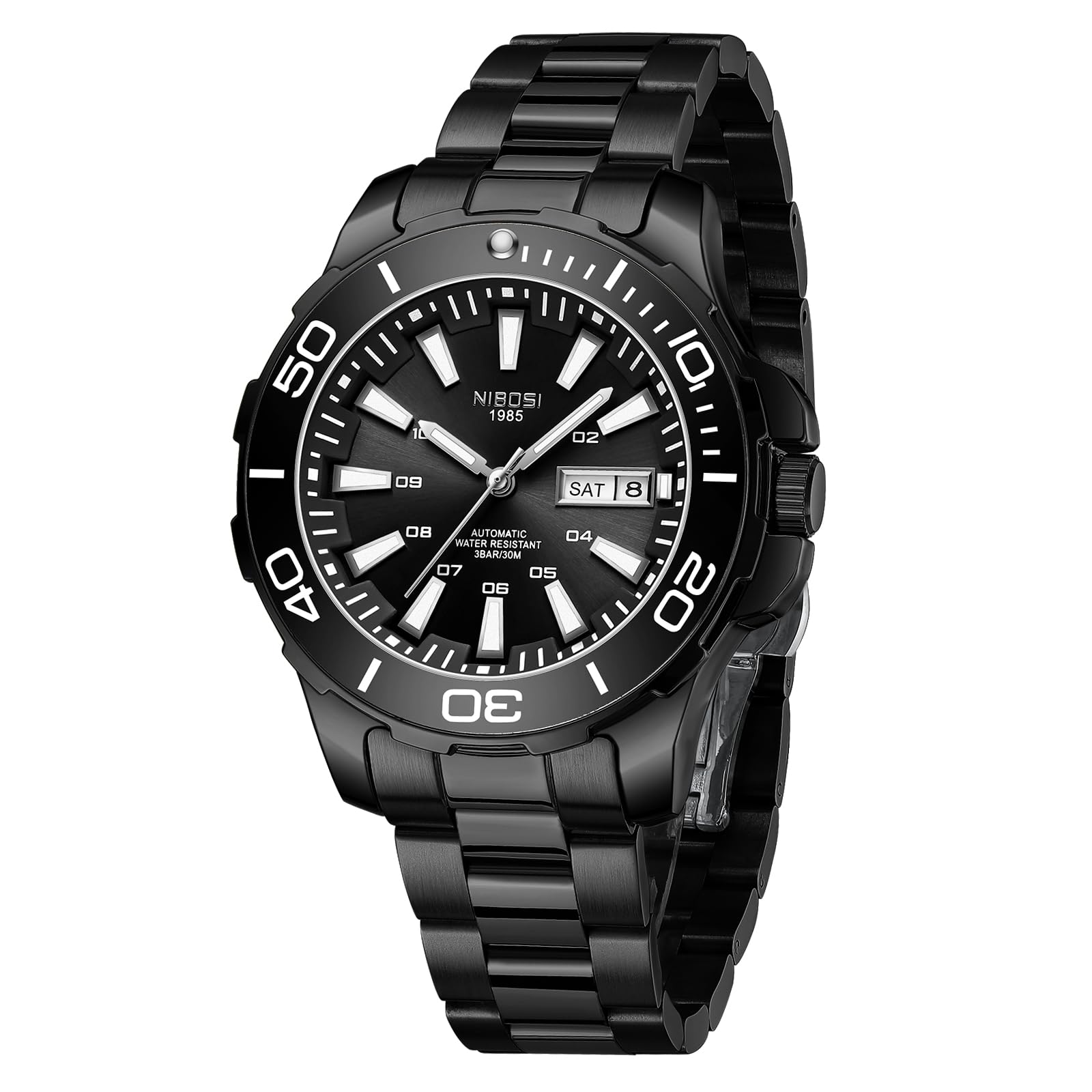 NIBOSI Automatic Men Watches Business Black Dial Stainless Steel Mechanical Watches For Men Waterproof Military Analogue Casual Wrist Watch Calendar, Black Band (B0CFPZVCXR) Amazon Price History, Amazon Price Tracker