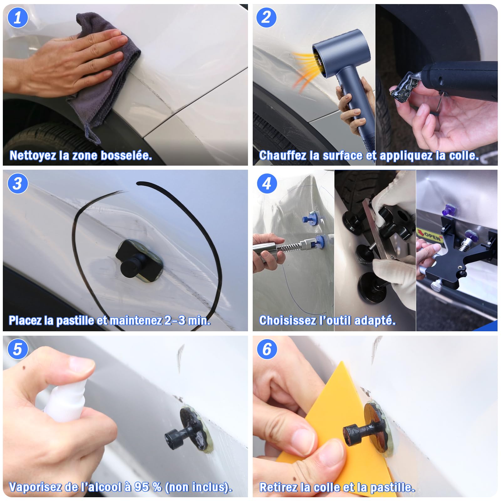 PDR TOOLS - Kit de eliminación de abolladuras sin pintura para coche - Herramientas de eliminación de abolladuras Carrocería con martillo extractor, ventosas y accesorios, kit de reparación de
