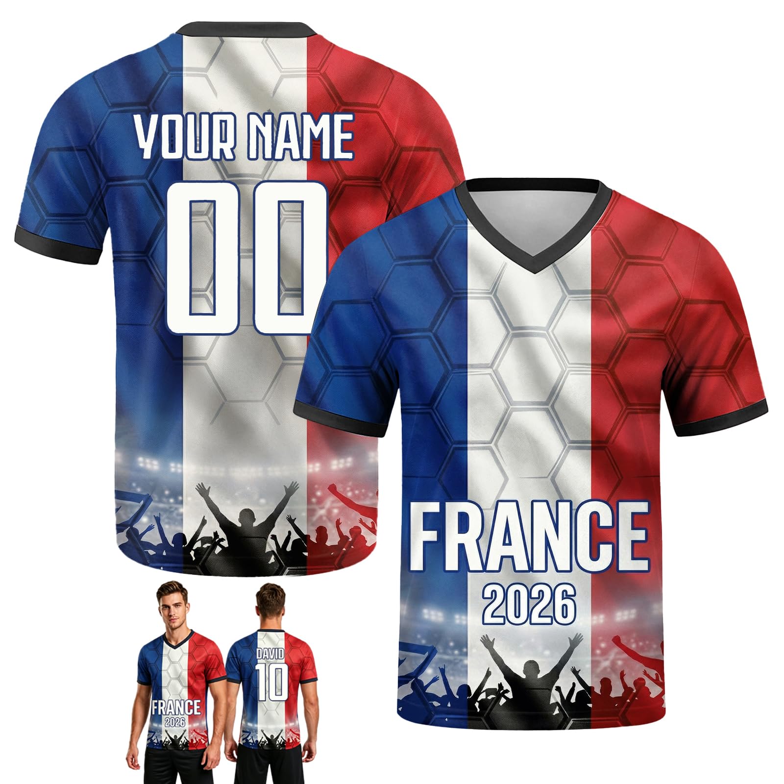 Personalised Football Shirt World Cup 2026, Custom Football Shirts Names & Numbers, Retro Football Shirts for Adults and Children, Breathable, Quick-Drying Custom Jersey (France)