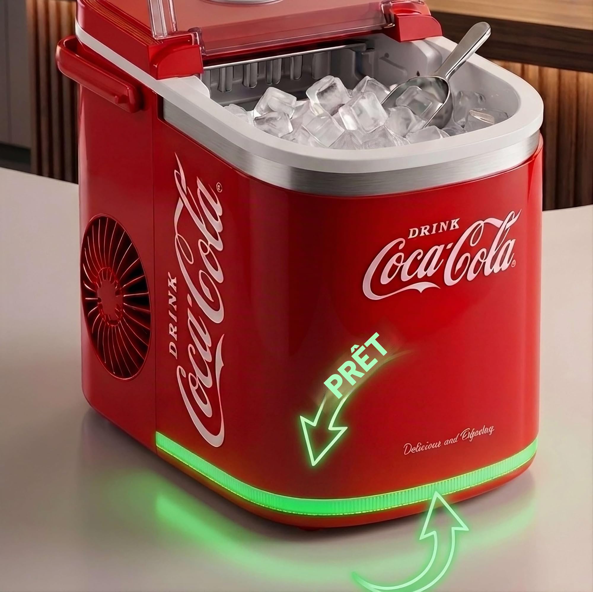 Salco Coca Cola Machine à Glaçons Rouge - Ice Maker avec 2 Tailles de Glaçons - 12kg de Glaçons par Jour - Design Rétro Rouge - Machine à Glaçons Portable pour Cocktails, Boissons & Fêtes
