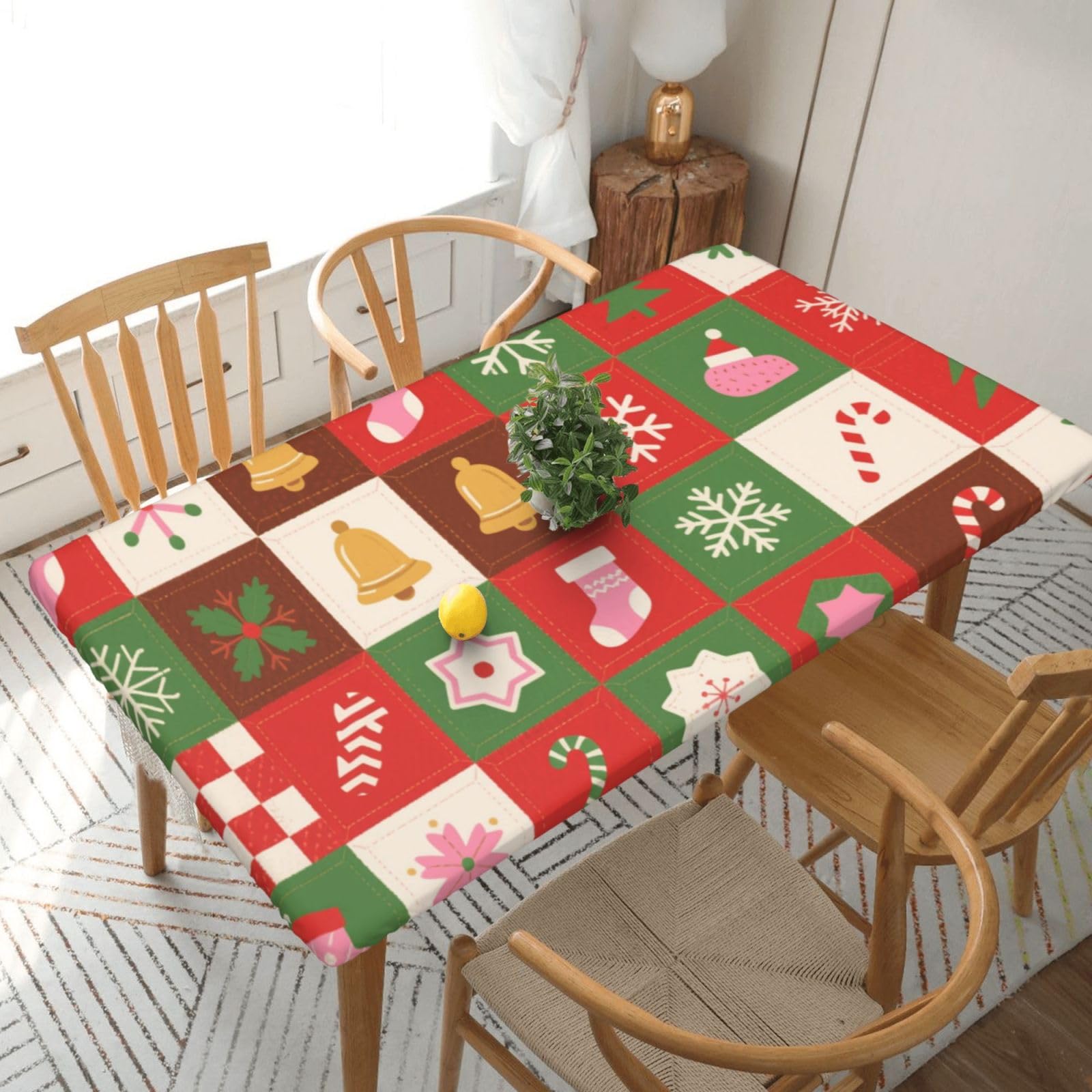 Fodpand Black Christmas Spandex Fitted Tablecloth For 5 Foot Rectangle Tables,Waterproof Picnic Table Cover Stretch Table Cloth Washable Table Protector For Picnic, Camping, Outdoor