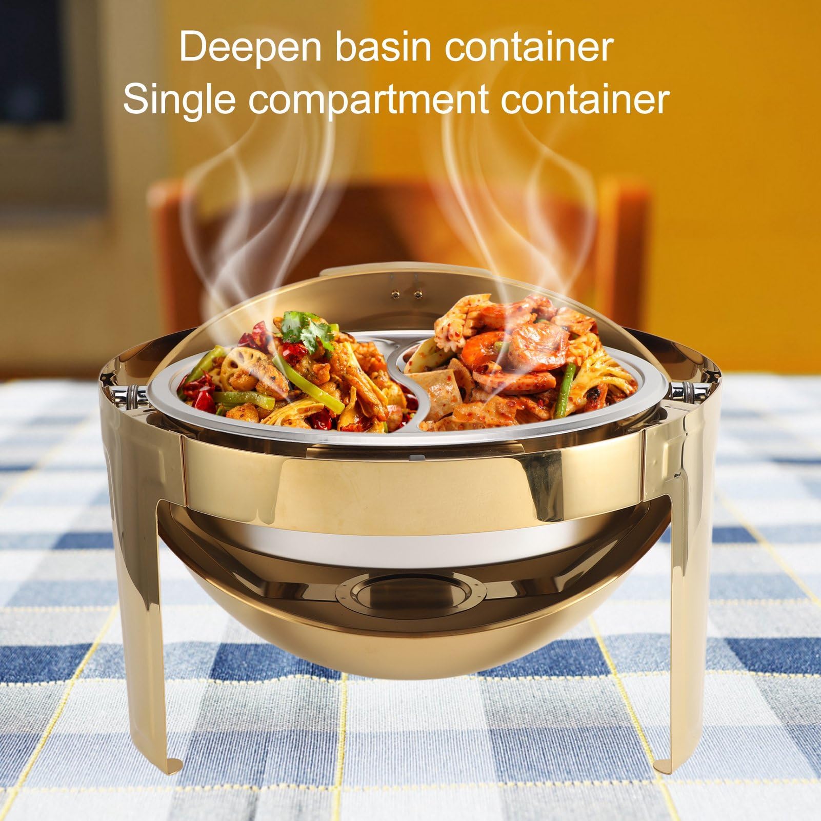 Juego De Buffet para Chafing Dish: 6 L, Calentador De Alimentos Redondo para Catering, Calentado con Alcohol, Giro Suave/0-180 °, Fácil De Limpiar, para Fiestas,Silver
