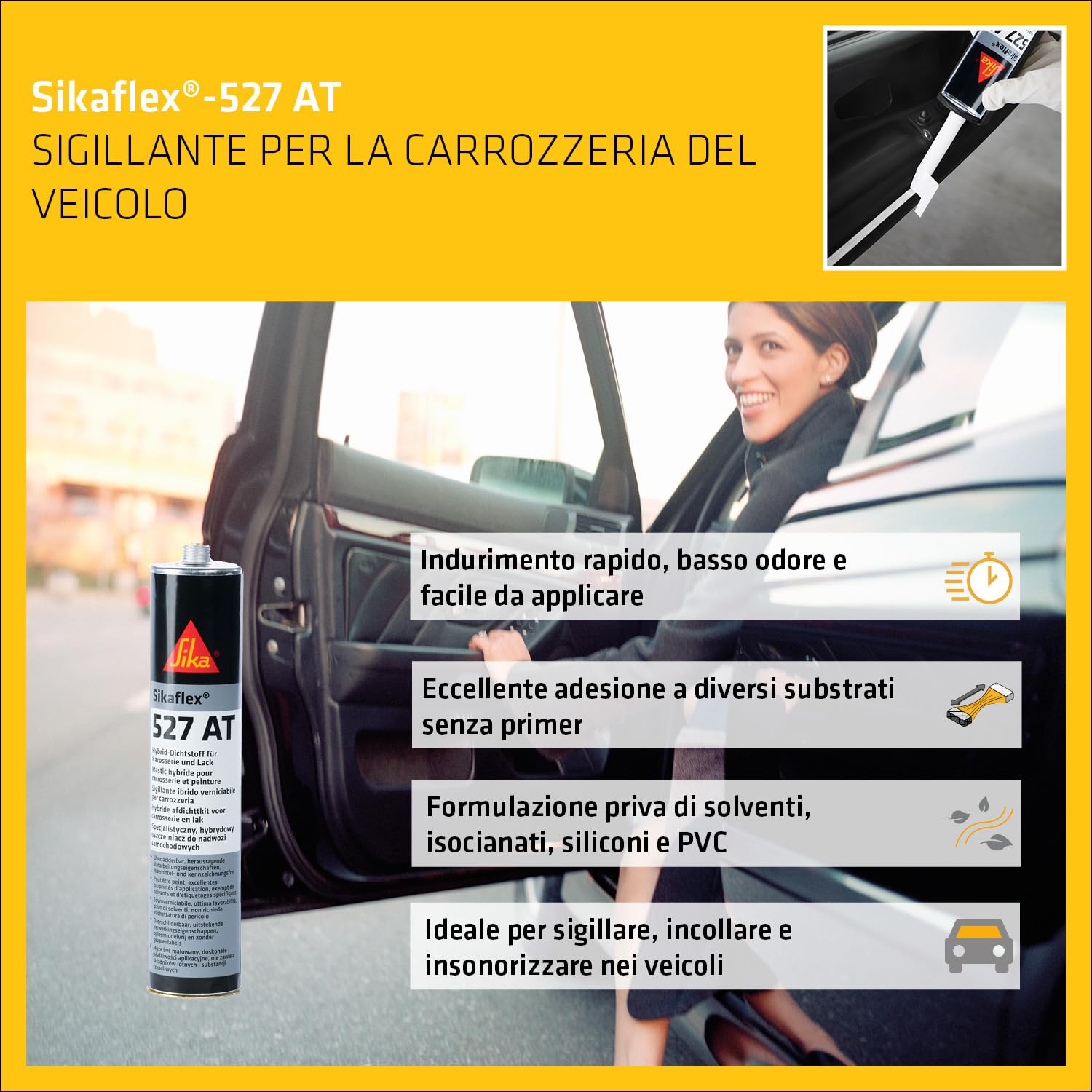 SIKA - Sigillante per carrozzeria auto e camper - Sikaflex 527 AT, Nero - Sigillatura elastica di qualità - Resistente e pratica per ogni riparazione in sicurezza - 300ml