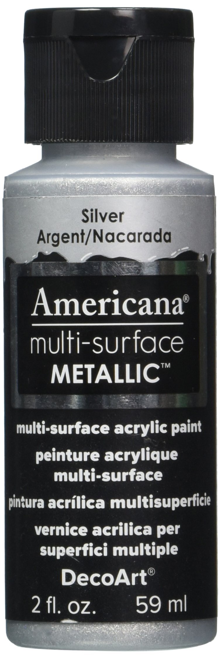 DecoArt Americana Multi Surface Satin Metallic Bottle Paint, Acrylic, Silver, 3 x 3 x 7 cm
