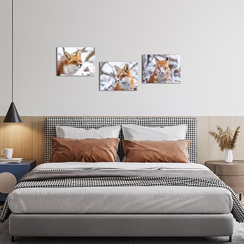 Miniatura 5 de Biuteawal Lienzo decorativo para pared, diseño de zorro rojo, caza en la nieve, imágenes sobre lienzo de animales de vida silvestre, pintura de