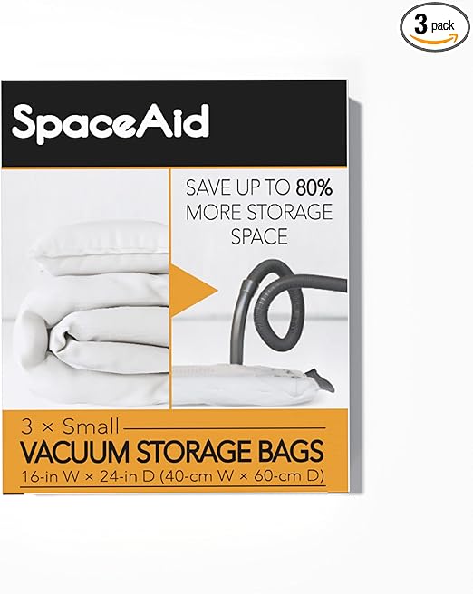 SpaceAid Vacuum Storage Bags, Space Saver Sealer Compression Bags for Comforters, Blankets, Pillows, Bedding, Clothes (Small 3 Pack)