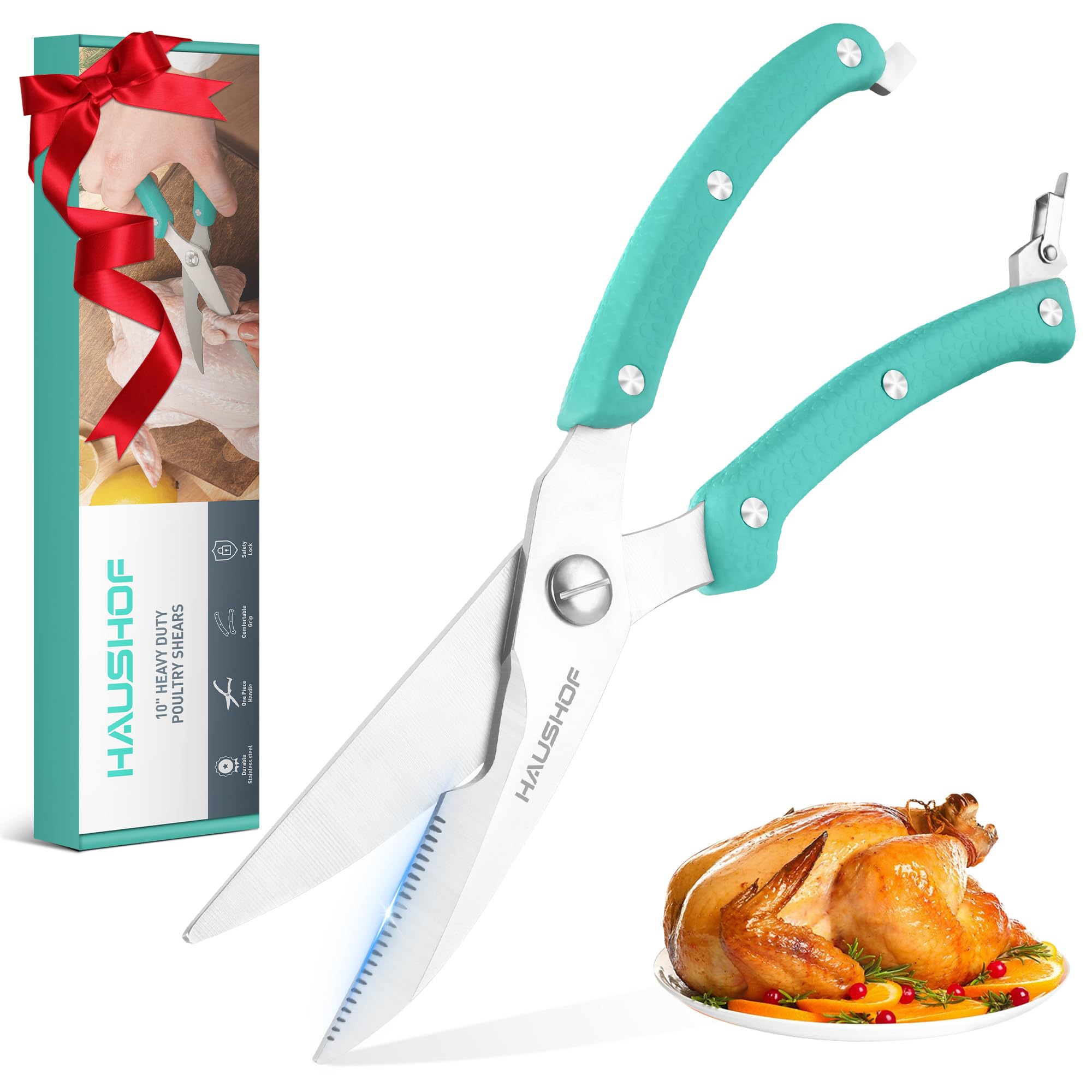 HAUSHOF Ciseaux à Volaille Robustes 255 mm, Ciseaux de Cuisine Professionnels en Acier Inoxydable Robustes et Tranchants pour Poulet, Viande, Poisson, Os et Légumes
