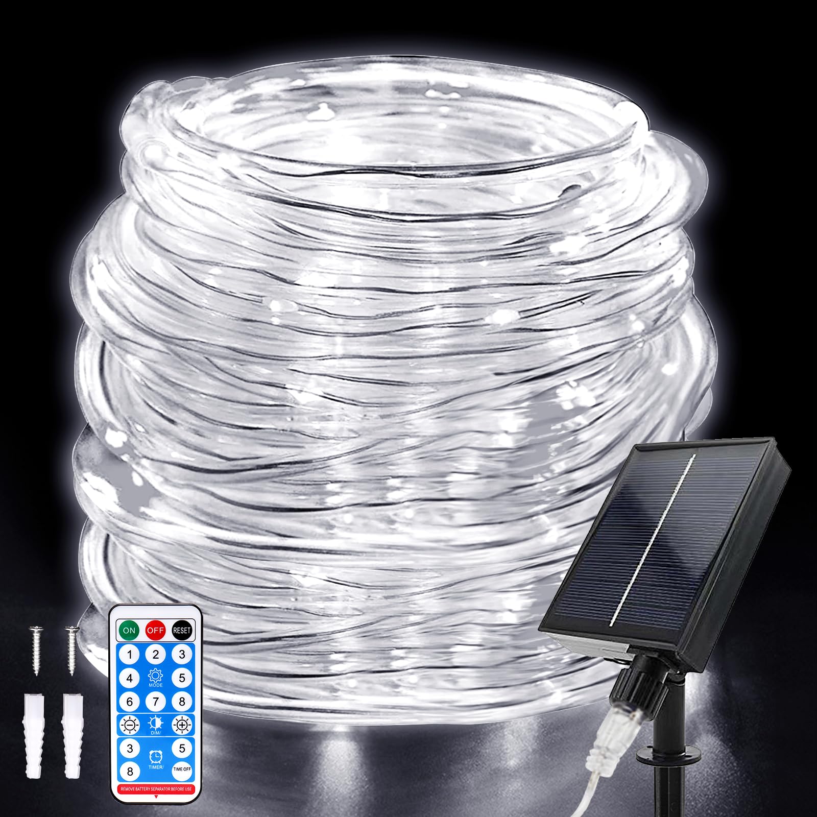 Hulaiyaa Guirnalda Luces de Tubo Exterior Solar, Manguera de Luces Solares 22M 8 Modos 200 LEDs Impermeable Tubo Iluminación Control Remoto para Piscina Fiestas Jardines Bodas Decoración Navideña