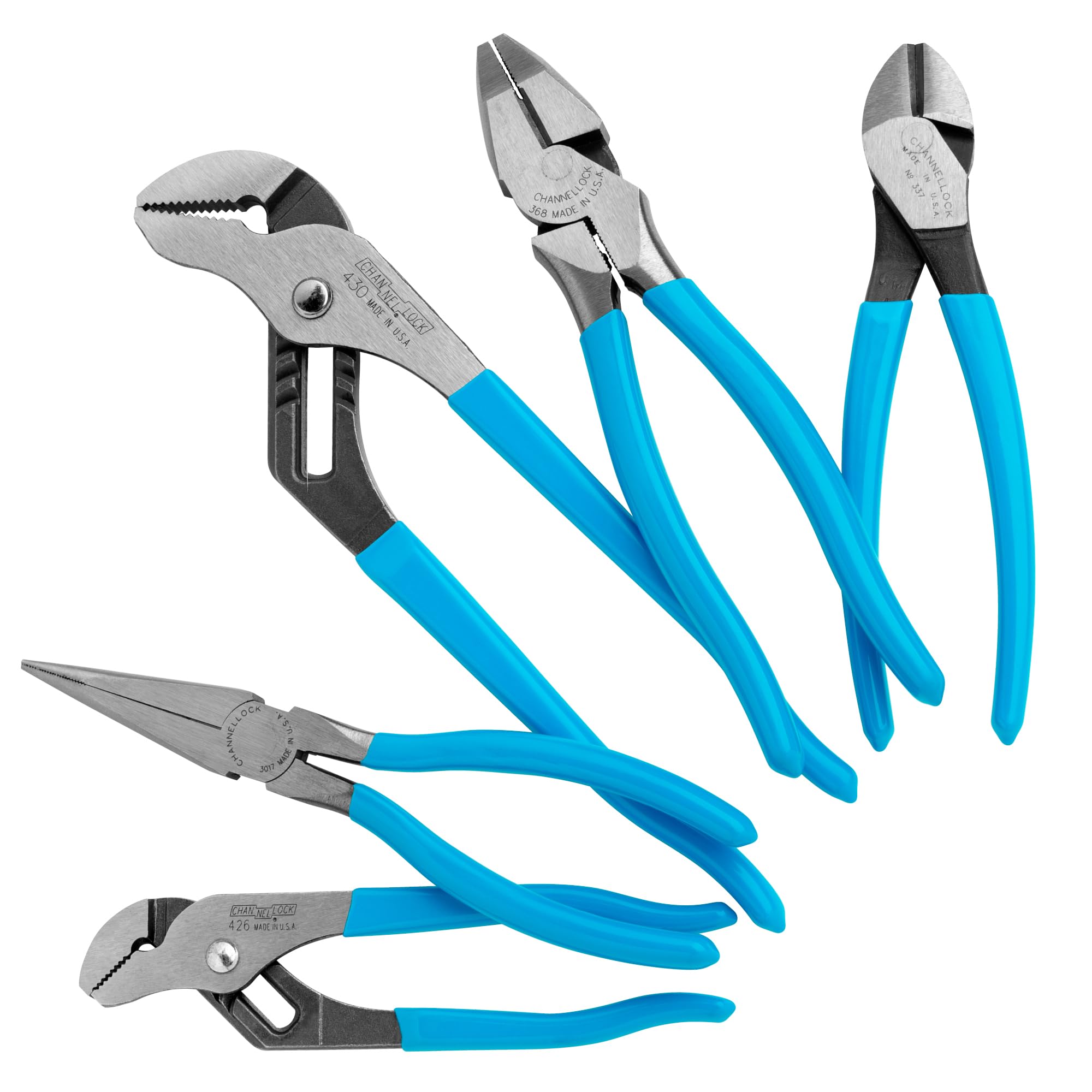 CHANNELLOCK GS-50 5pc Pliers Set | Made in USA | Forged High Carbon Steel | Includes Tongue & Groove, Linemen's, Long Nose and Cutting Pliers