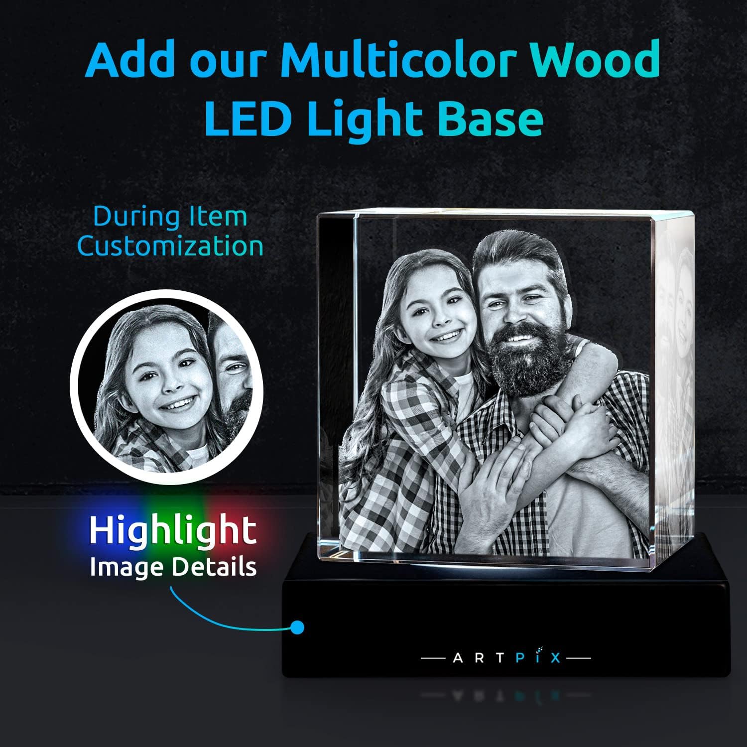 ArtPix 3D Crystal Photo, Personalized Gifts for Women, Wife, Her, Him, Men, Grandma, Great Customized Gift With Your Own Photo, Custom Glass 3D Laser Etched Picture Wedding - Image 3