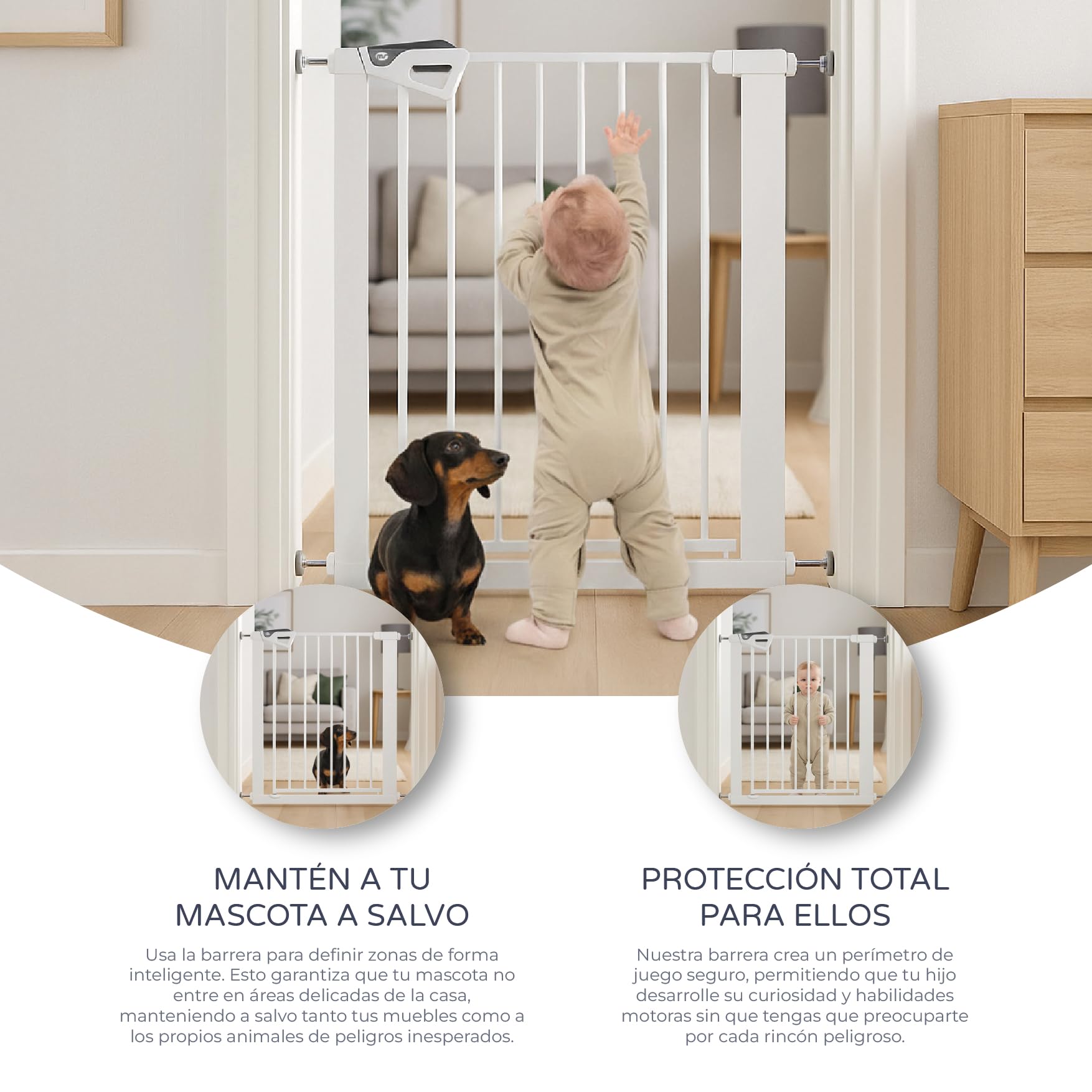 MS BabyWorld – Barrera de Puerta – Barrera de Seguridad para Niños y Mascotas | Autocierre | para Puertas y Pasillos | 75 a 82 cm | Fácil Instalación