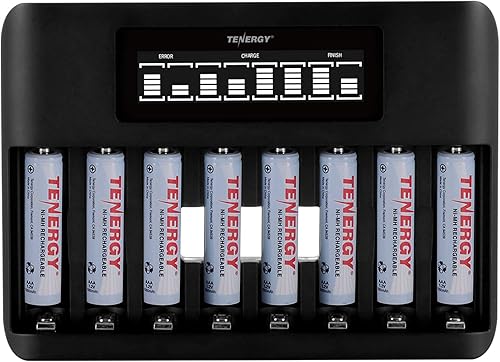 Tenergy TN480U 8-Bay LCD Display Cargador rápido para NiMHNiCD AA AAA baterías recargables con 8 unids 1000mah AAA baterías recargables