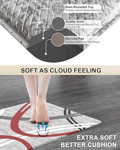 Miniatura 5 de Artnice Juego de 2 alfombras de cocina, modernas alfombrillas acolchadas antifatiga, antideslizantes, impermeables, para el hogar, oficina, Gris,Azul