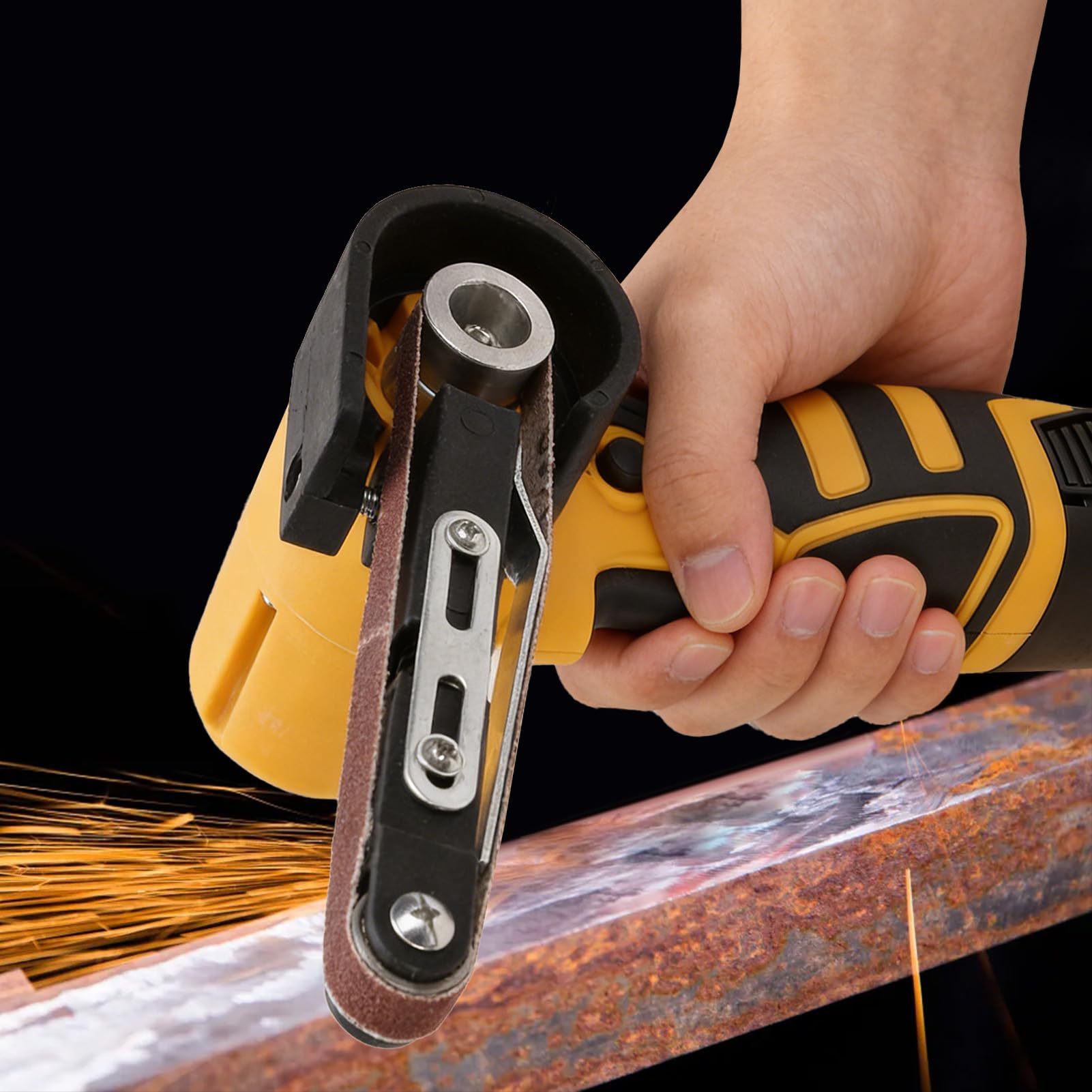 Weytoll Levigatrice a nastro senza fili da 16,8 V, 7000 giri/min, mini levigatrice a nastro con 10 nastri abrasivi in ​​ossido di alluminio, 2 batterie da 1500 mAh per legno, metallo e plastica