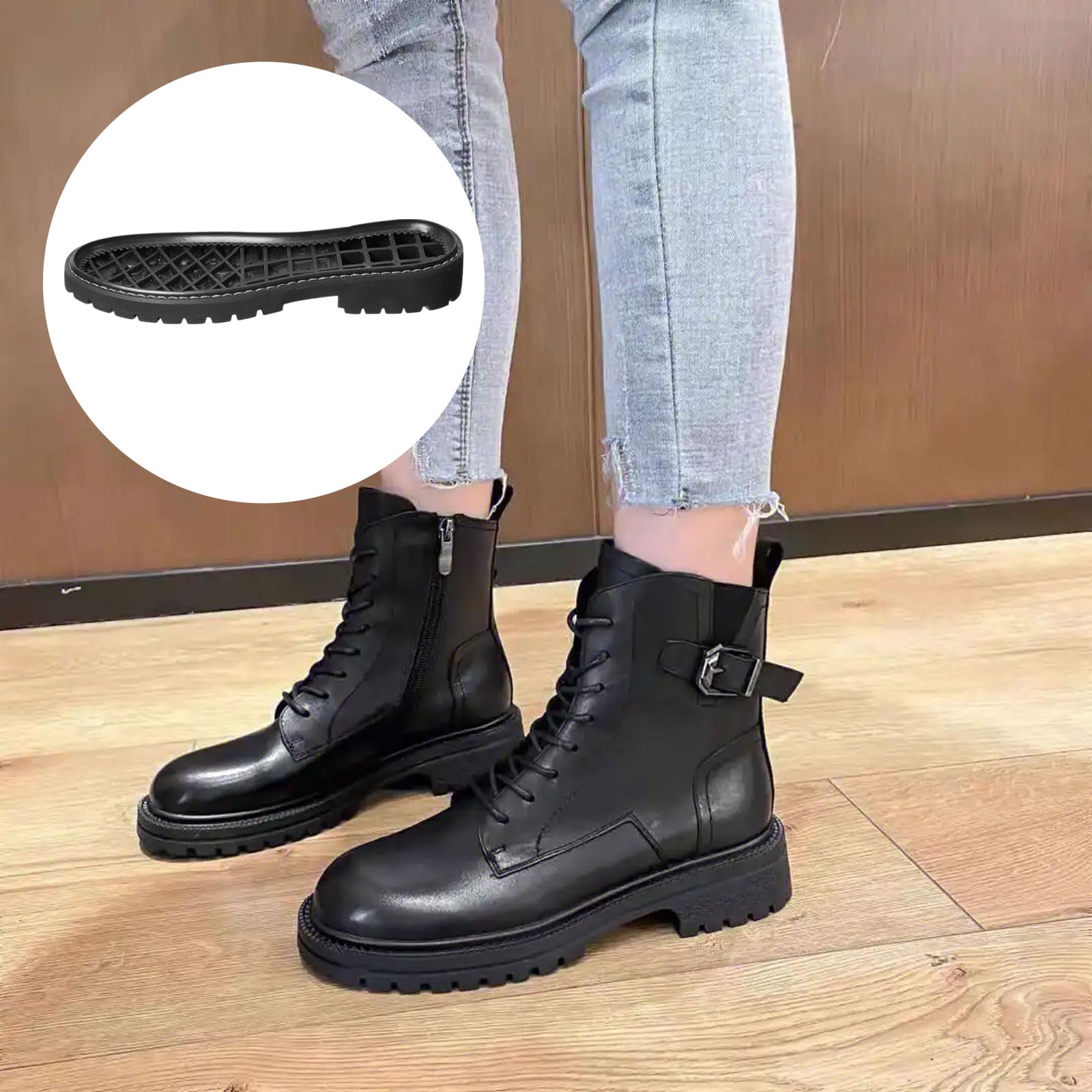 CHGCRAFT - Plantillas de goma para zapatos de bricolaje, 1 par de suelas totalmente de goma negras, resistentes al desgaste, plantillas elevadas para zapatos y botas, Negro, 40 EU