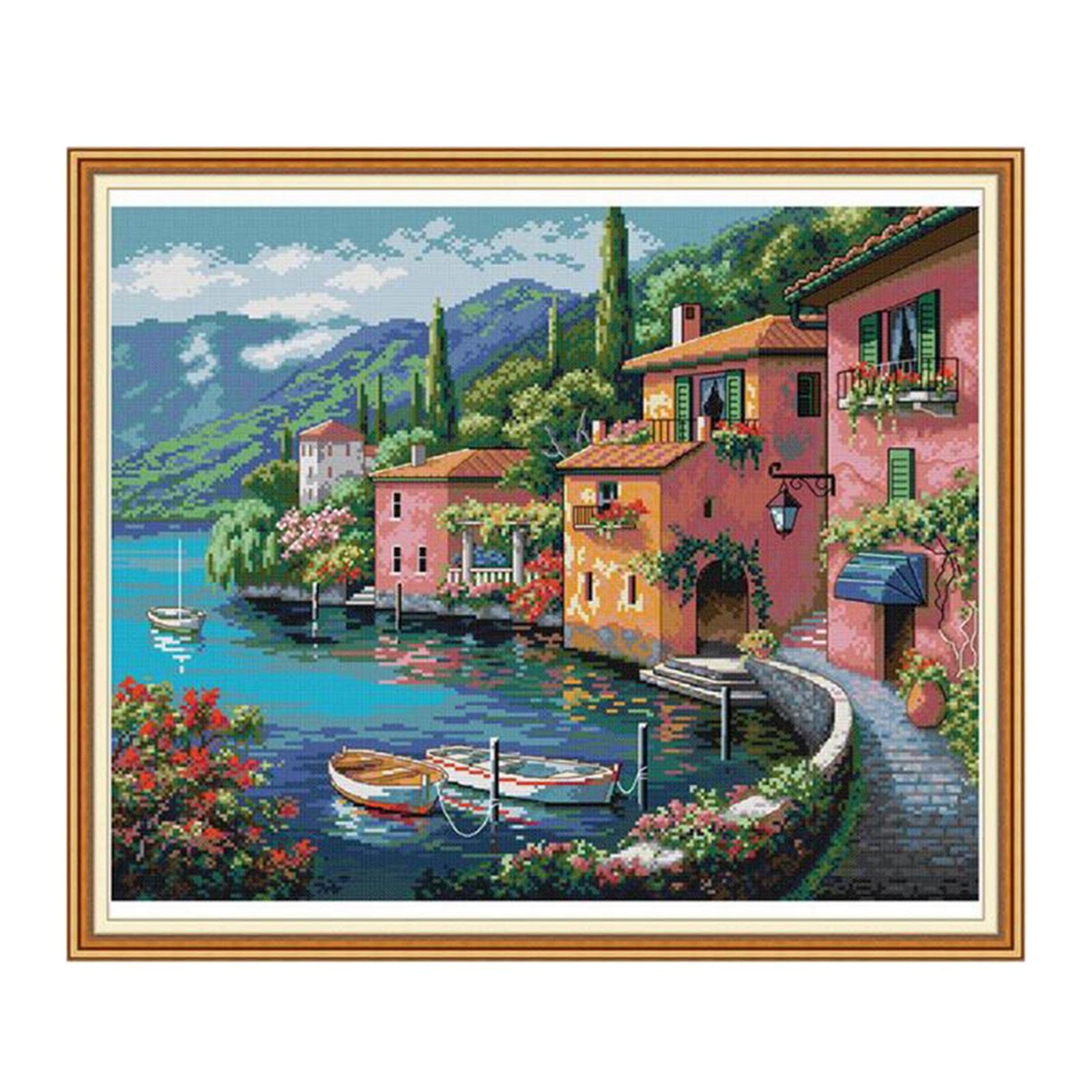 SHOPORA® Stamped Cross Stitch Kit Small Town Pattern Embroidery Crafts 52x44cm 14CT |Crafts | Needlecrafts & Yarn | Embroidery & Cross Stitch | Hand Embroidery Kits | Cross Stitch Kits-image-4