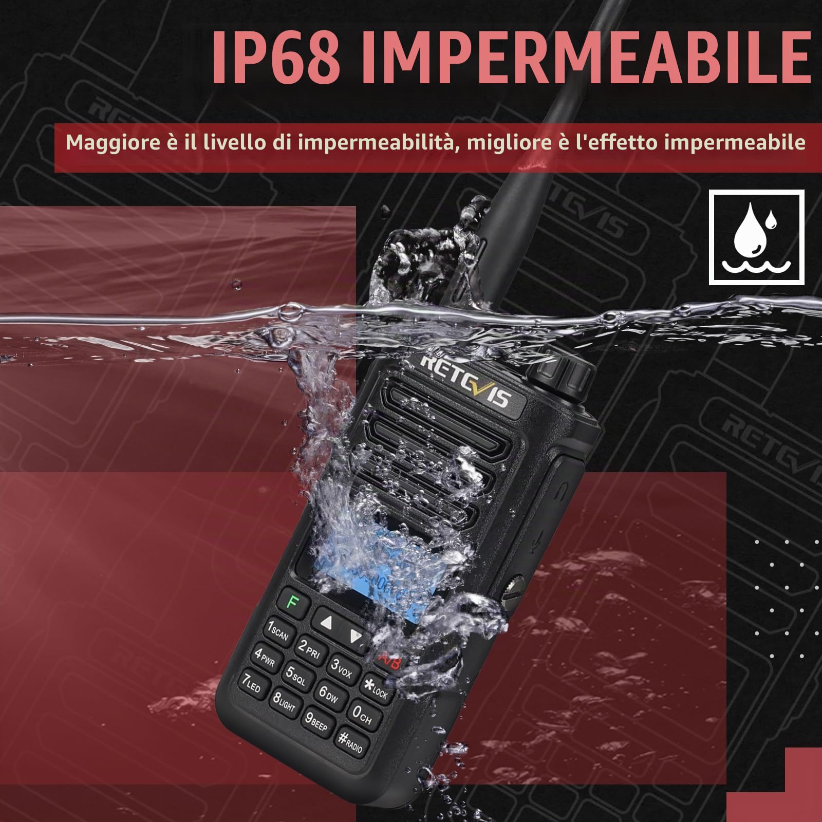 Retevis RA89 Radio Trasmittenti, Intervallo Lungo Walkie Talkie IP68 | Radioamatoriale, VFO, Batteria 2500mAh, Walkie-talkie Ricaricabile di USB A-C per il Salvataggio di Emergenza