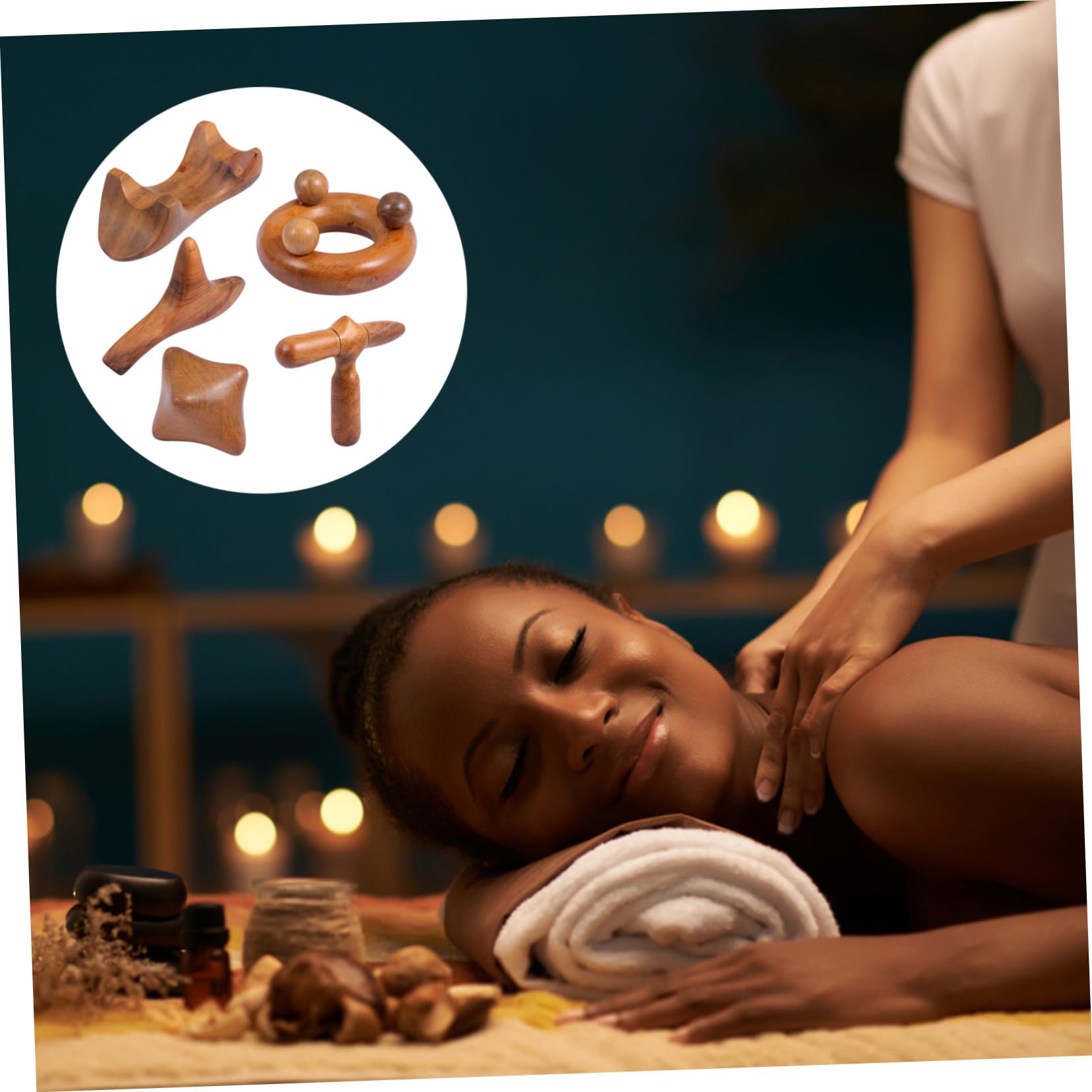 Tabla De Raspado Guasha De Madera Natural 5 Piezas Set Multifuncional Para Masaje Facial y Corporal Portátil Para Spa y Relajación Diaria