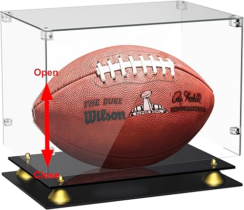 Miniatura 4 de KKU Estuche de exhibición de fútbol acrílico, funda de fútbol transparente para fútbol firmado, soporte de exhibición de fútbol negro de doble nivel