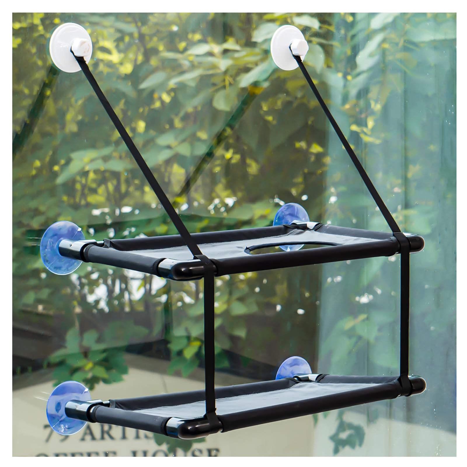 Avont Cama Colgante para Gato, Hamaca de Doble Capa con Ventosas para Ventana Montaje Fácil -Gris Oscuro