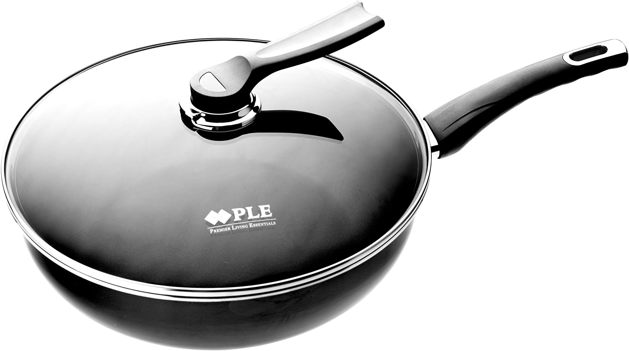 PLE Porcelain Enamel Titanium Diamond Non-Stick 6 Coatings Non Toxic Smokeless Wok Pan Cookware with Glass Lid (11'')