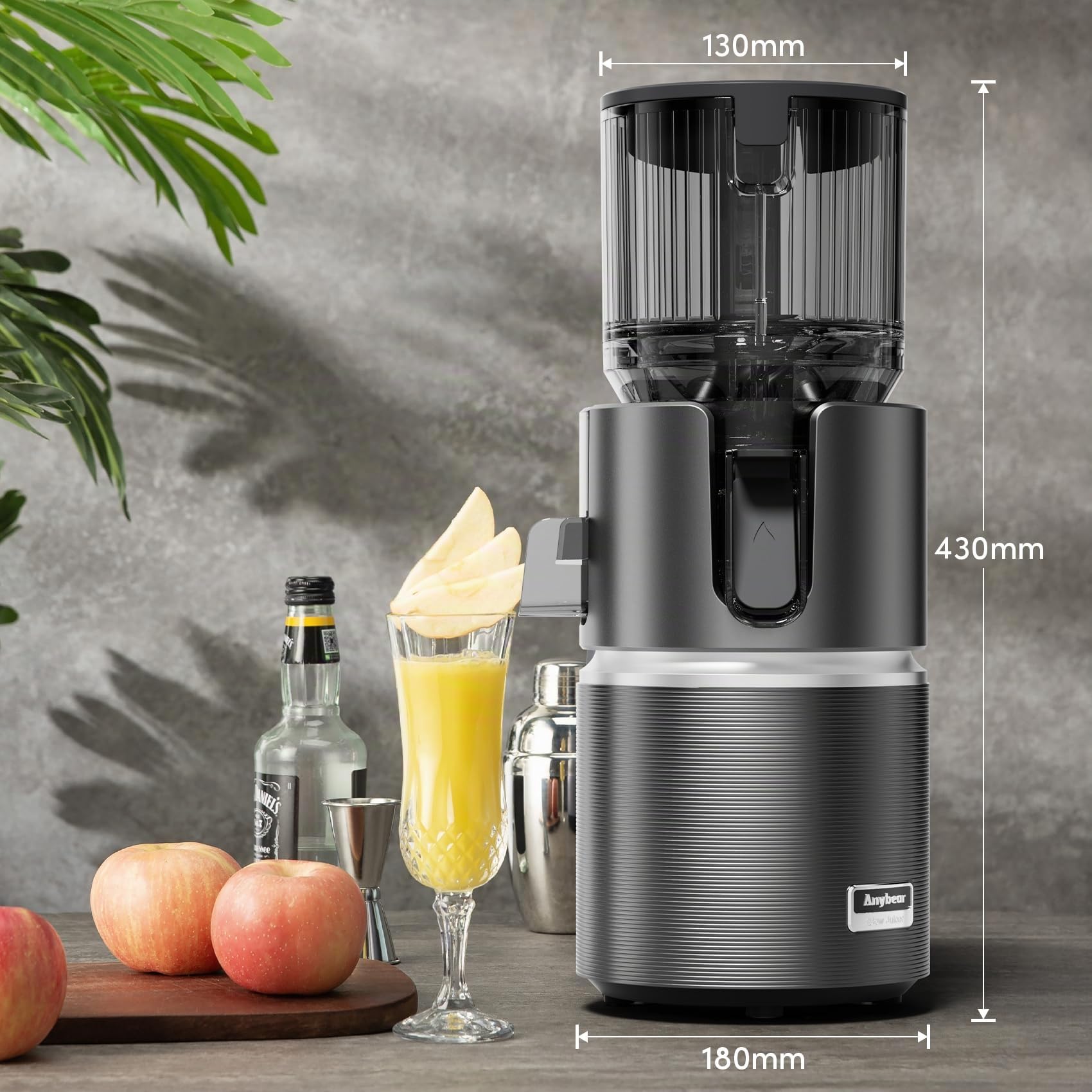 Anybear Estrattore frutta e verdura a Freddo con tramoggia larga 124 mm | Estrattore di succo 350W con Doppia Tecnologia di Spremitura Lenta per frutta e verdura intera | Tritan Senza BPA (Grigio)