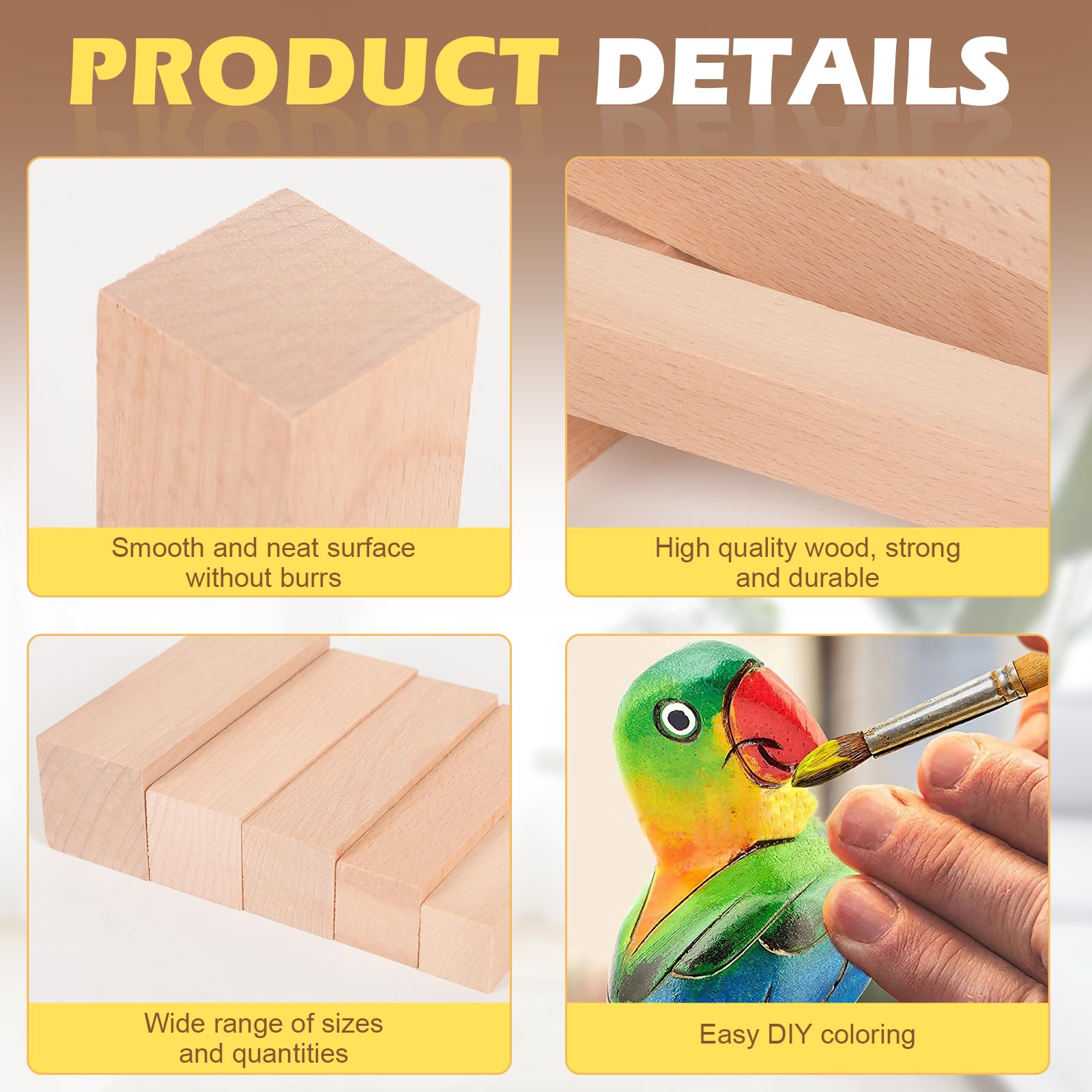 Listones de madera de haya y barras de madera de diferentes tamaños, bloques de tallado de madera para bricolaje, manualidades, carpintería, proyectos creativos y manualidades (30 cm, 10 unidades)