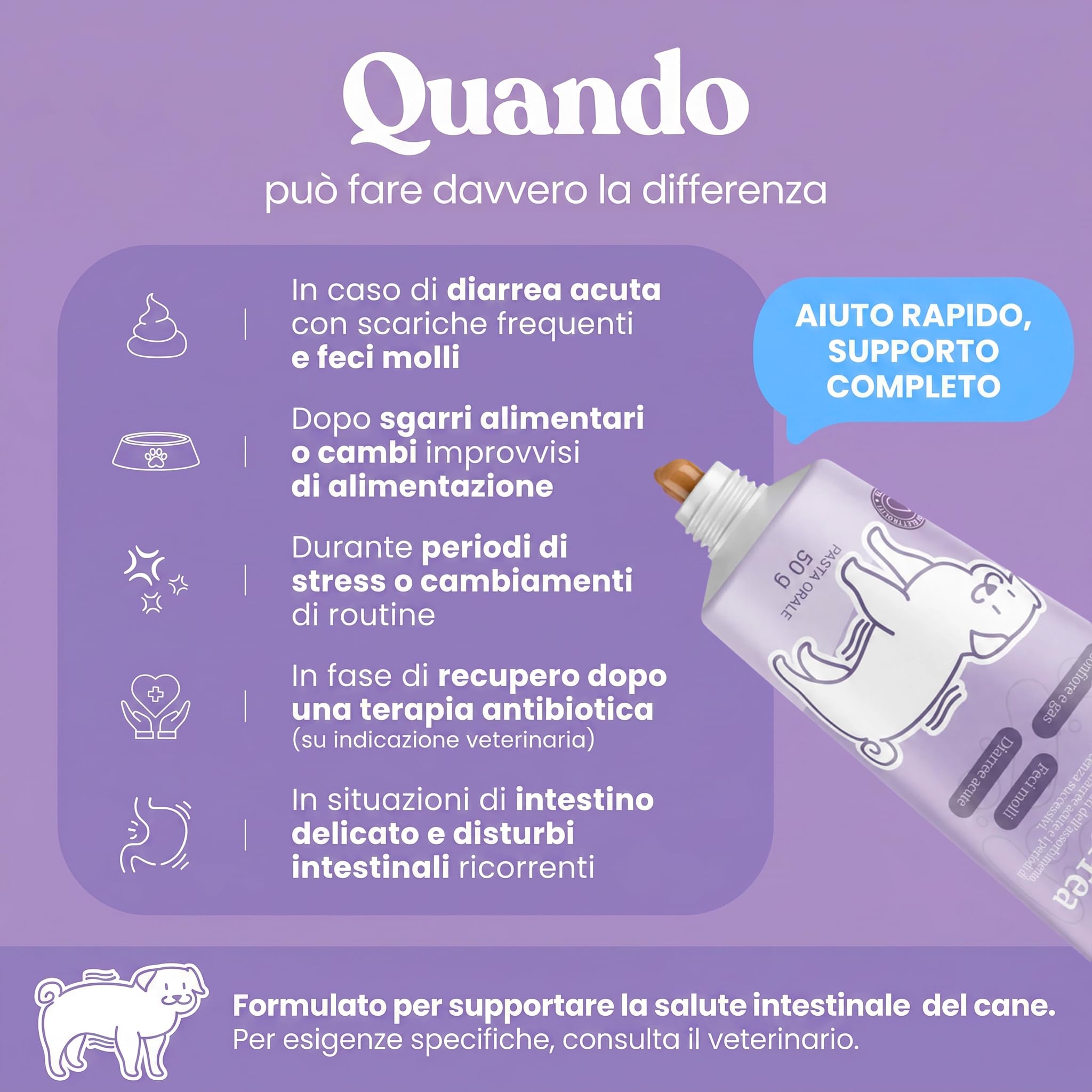 Bau Sollievo Intestinale Cane per Diarrea in Pasta con Elettroliti e Fibre, Mangime Complementare Supporto Regolarità Intestinale, Formula Appetibile per Cani e Cuccioli, Facile da Somministrare