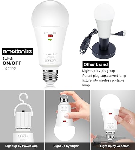 Miniatura 3 de Emotionlite Bombilla de emergencia recargable, batería de reserva de 1800 mAh para fallos de energía en el hogar, iluminación de lectura de