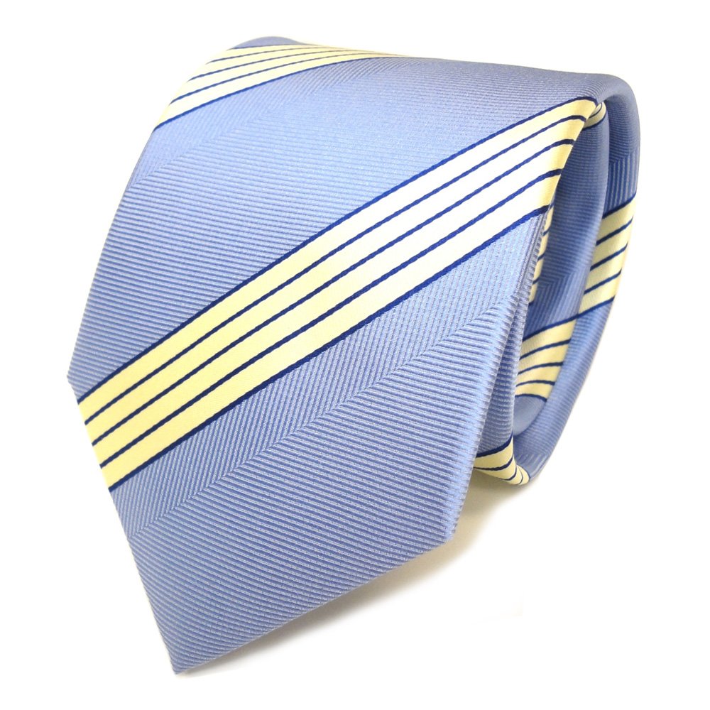 Tigertie Blue Light Blue Cream Silk Tie Striped - Tie Necktie Silk