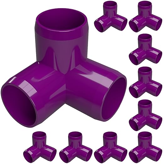 FORMUFIT 1/2” 3-Way Elbow Furniture Grade PVC Fitting in Purple, Made in USA, UV-Resistant, Impact-Proof, 0.840” Actual Socket Diameter (Pack of 10)