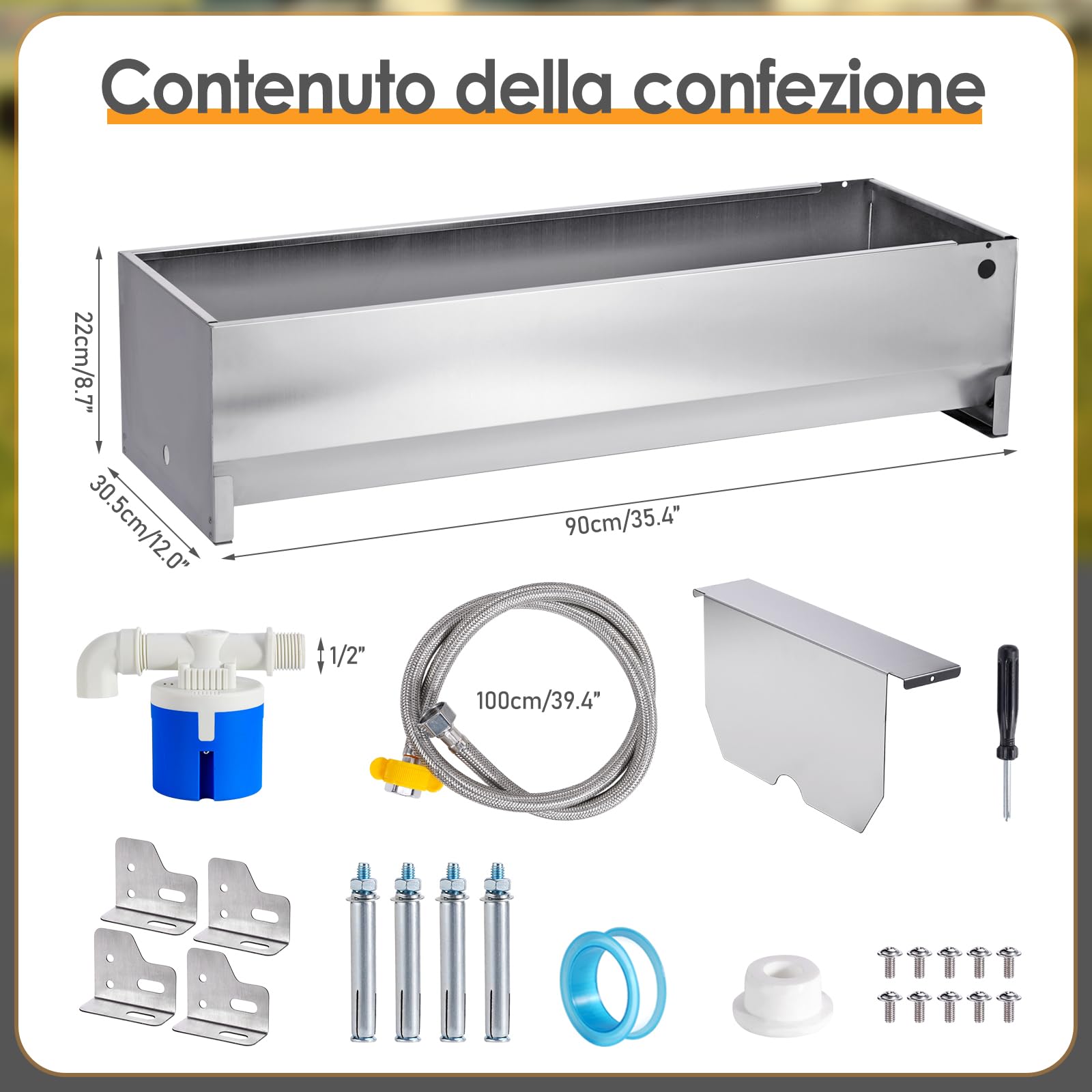 50 Litri Abbeveratoio con Galleggiante 1/2 Pollice, Abbeveratoio Automatico con Kit di Connessione, Abbeveratoio a Galleggiante con Supporti, Abbeveratoio per Cavalli,Capre,Pecore,Cani