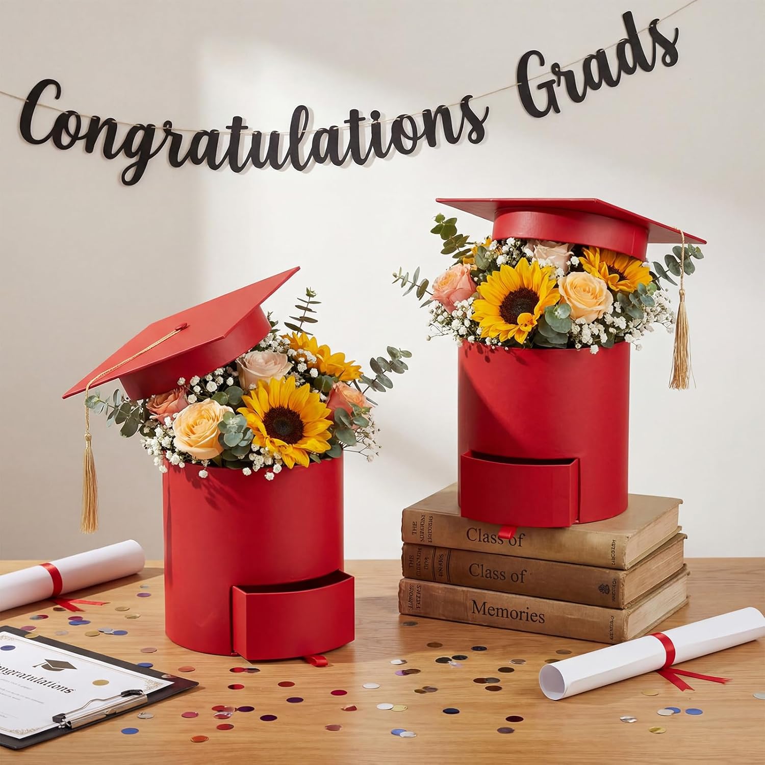 Weekgrat 2 Pack 2026 Graduation Cap Candy Box Class of 2026 Graduation Cap Flower Gift Boxes, 6.9 x 6.4 in Empty Container for Grad Ceremony Party Activities Celebrations(Black,Round)
