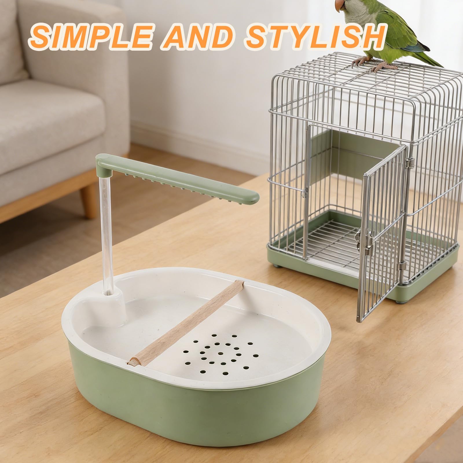 Artibetter Bol de Bain Automatique pour Oiseaux avec Pompe à Eau 25l/h en Plastique et Bois, Système Double Rangée, Portable pour Perruches et Inséparables en Cage Intérieure