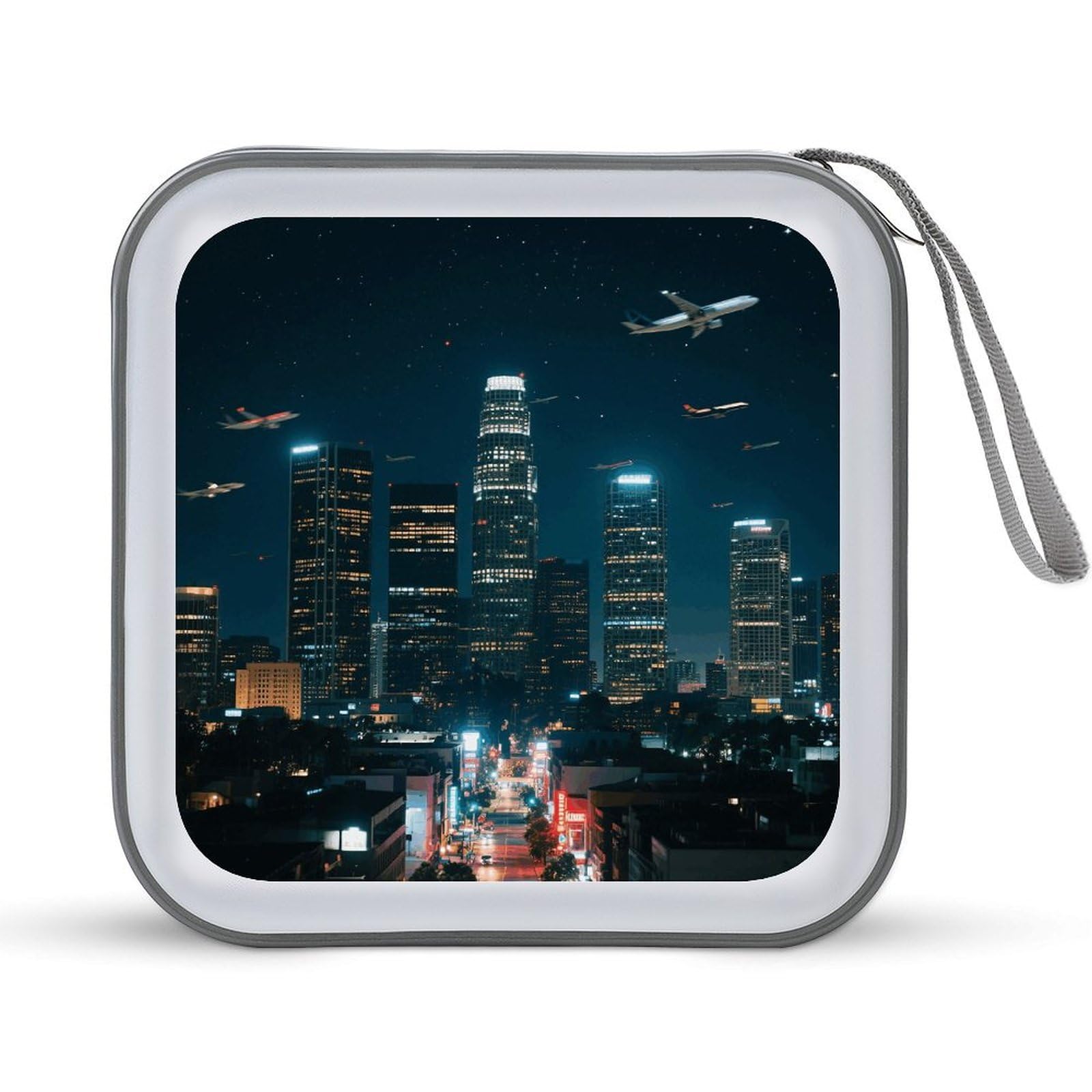 VstaDank Los Angeles Skyline DVD Case With Zipper Portable CD Case Hardshell DVD VCD Binder Storage Box EVA Protective Blu-ray Wallet 40 Capacity CD Wallet Movie Music Media Disc Wallets