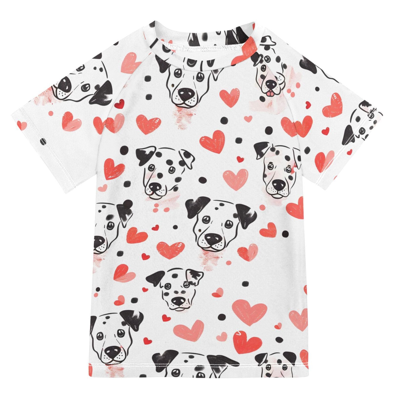 ALAZA Boys Swim Shirt Short Sleeve Rash Guard for Boys Girls UPF 50+ Dog Dalmatian 9-10T