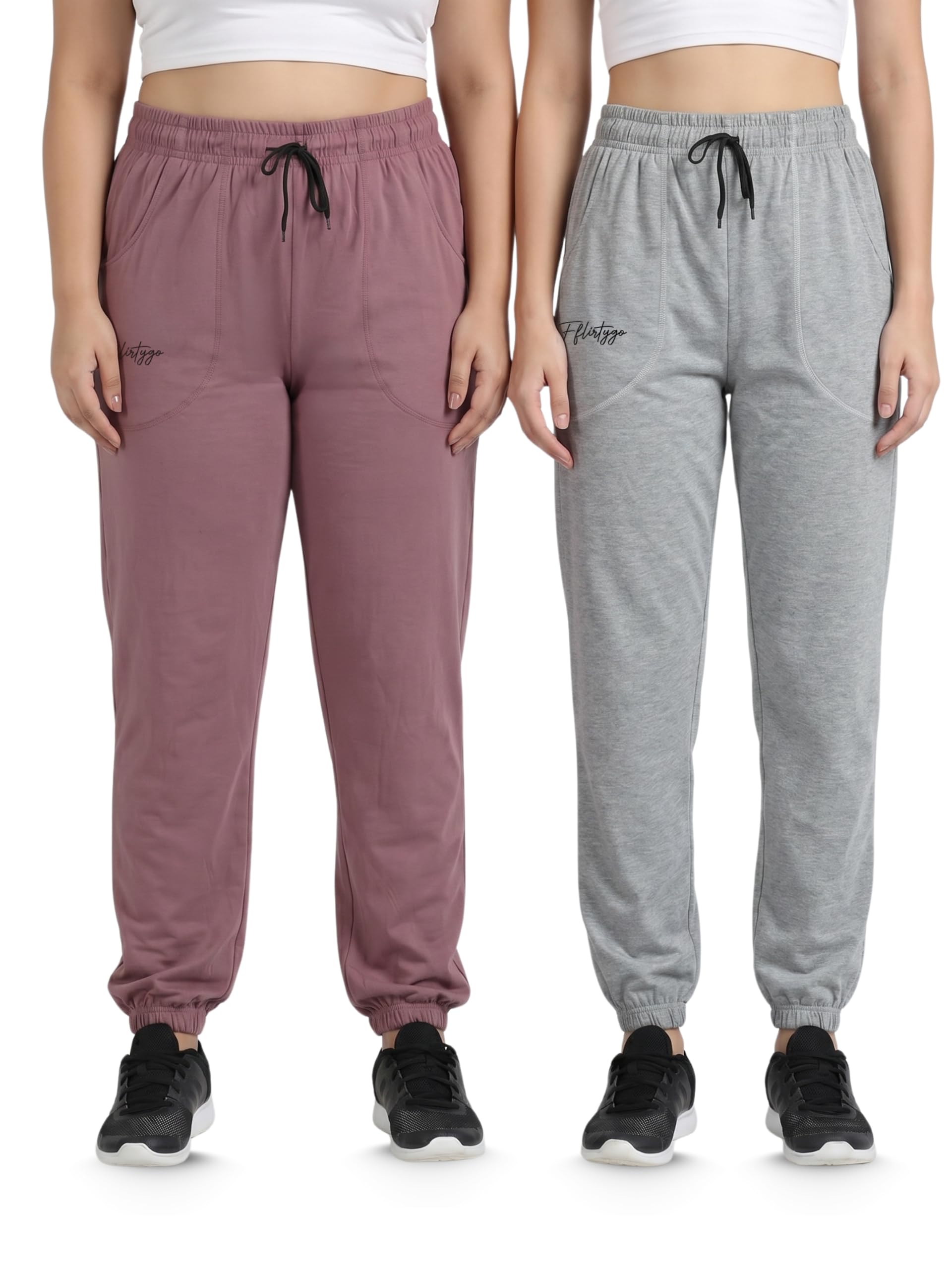 fflirtygo Cotton Solid Joggers/Track Pant/Solid Pajama/Leggings �100% Export Quality Soft Cotton Night Wear/Pocket Pyjama for Women Combo Pack of 2Pcs, Blue and Grey-picture-24