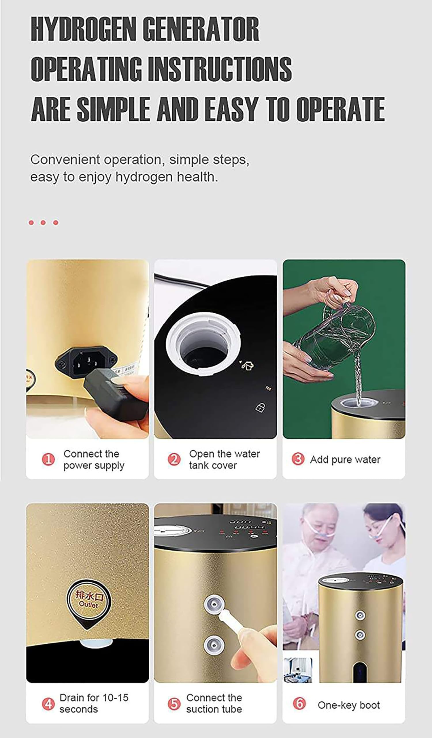 Urządzenie do inhalacji wodoru o czystości 99,99%, wyjście z dwoma portami 300/450/600/900 ml/min, inhalator wodoru H2 z technologią PEM, do sypialni, podróży 300ml (300 H)