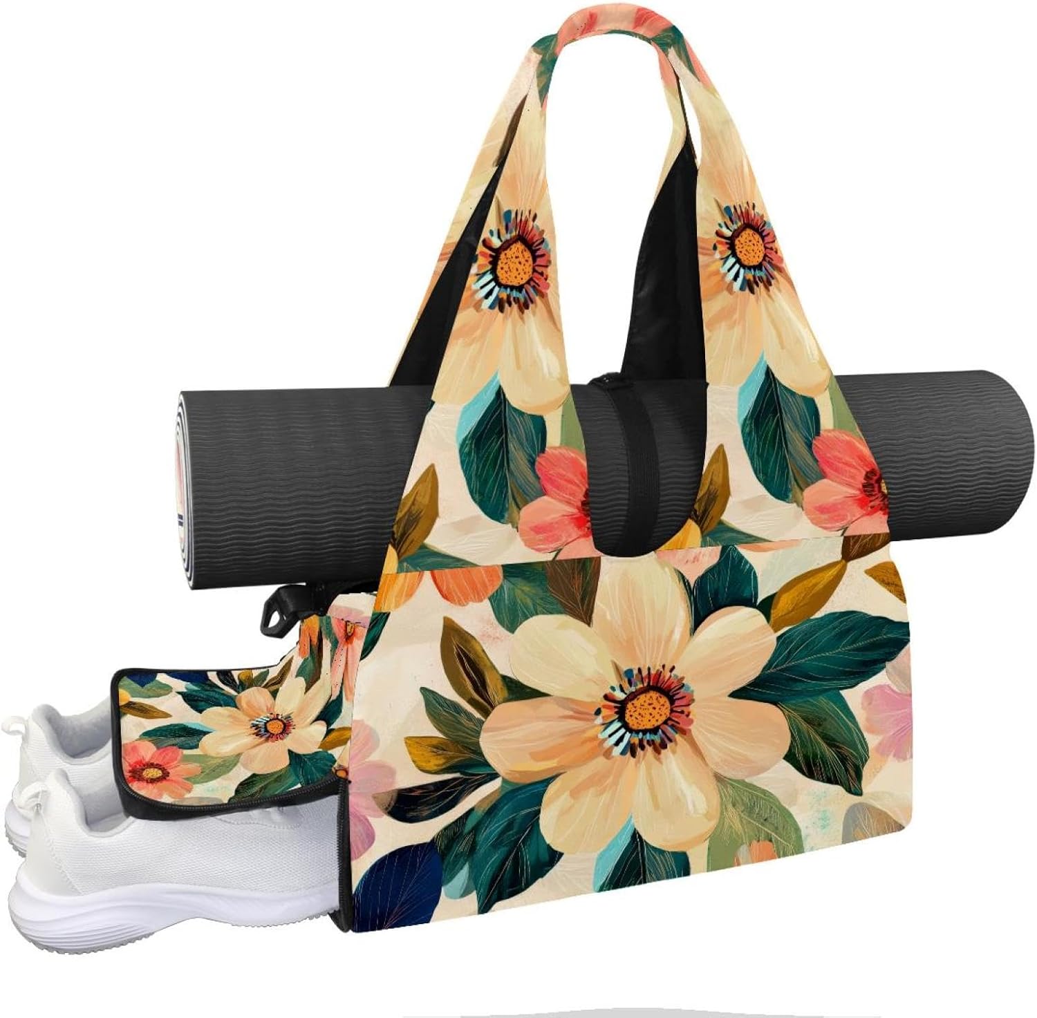 Yoga Mat Bag, Gym Workout Bag with Shoe Compartment, Sunflower Cow Pilates Bag for Women, Quick Access Storage Yoga Tote Bag for Sports Travel Office