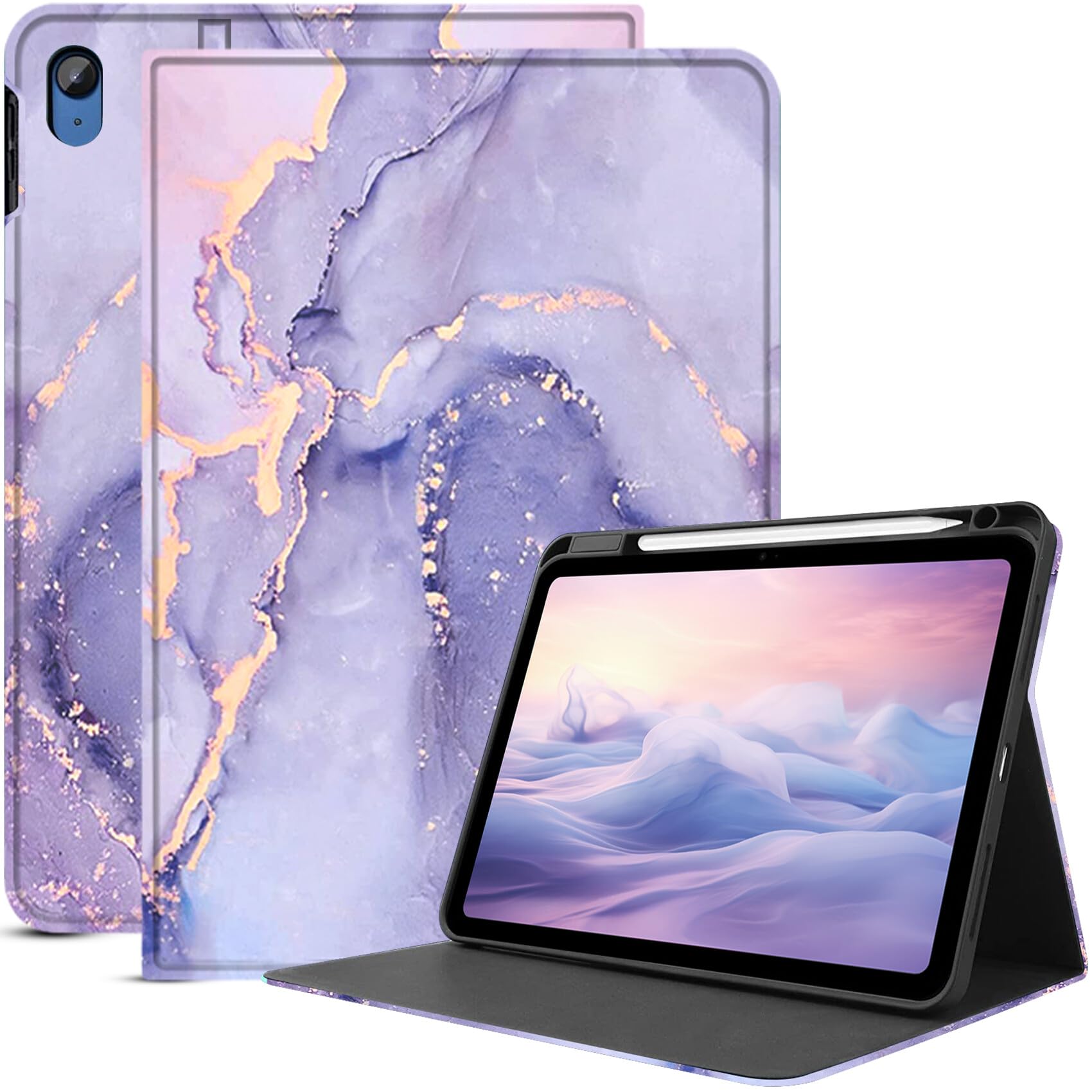 Robustrion Cover Case for iPad 10th Generation Cover, Folio Cover Case with [Pencil Holder] [Auto Sleep Wake] for iPad 10th Gen 10.9 inch - Marble Lilac (B0D562W6DZ) Amazon Price History, Amazon Price Tracker