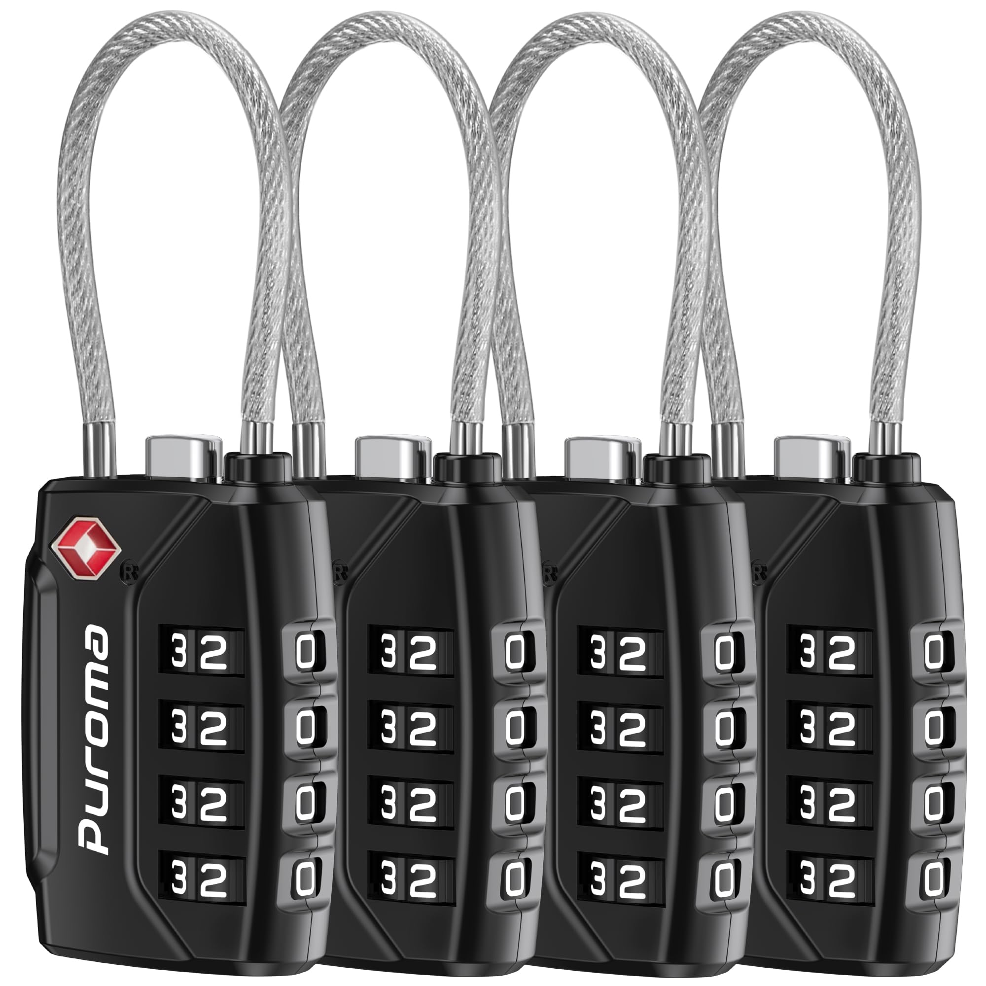 Puroma 4 Pack TSA Approved Luggage Locks, 4 Digit Combination Travel Locks Resettable Code Lock with Zinc Alloy Body for Suitcase, Toolbox, Backpack, Bag, Gym Locker (Basic Black)