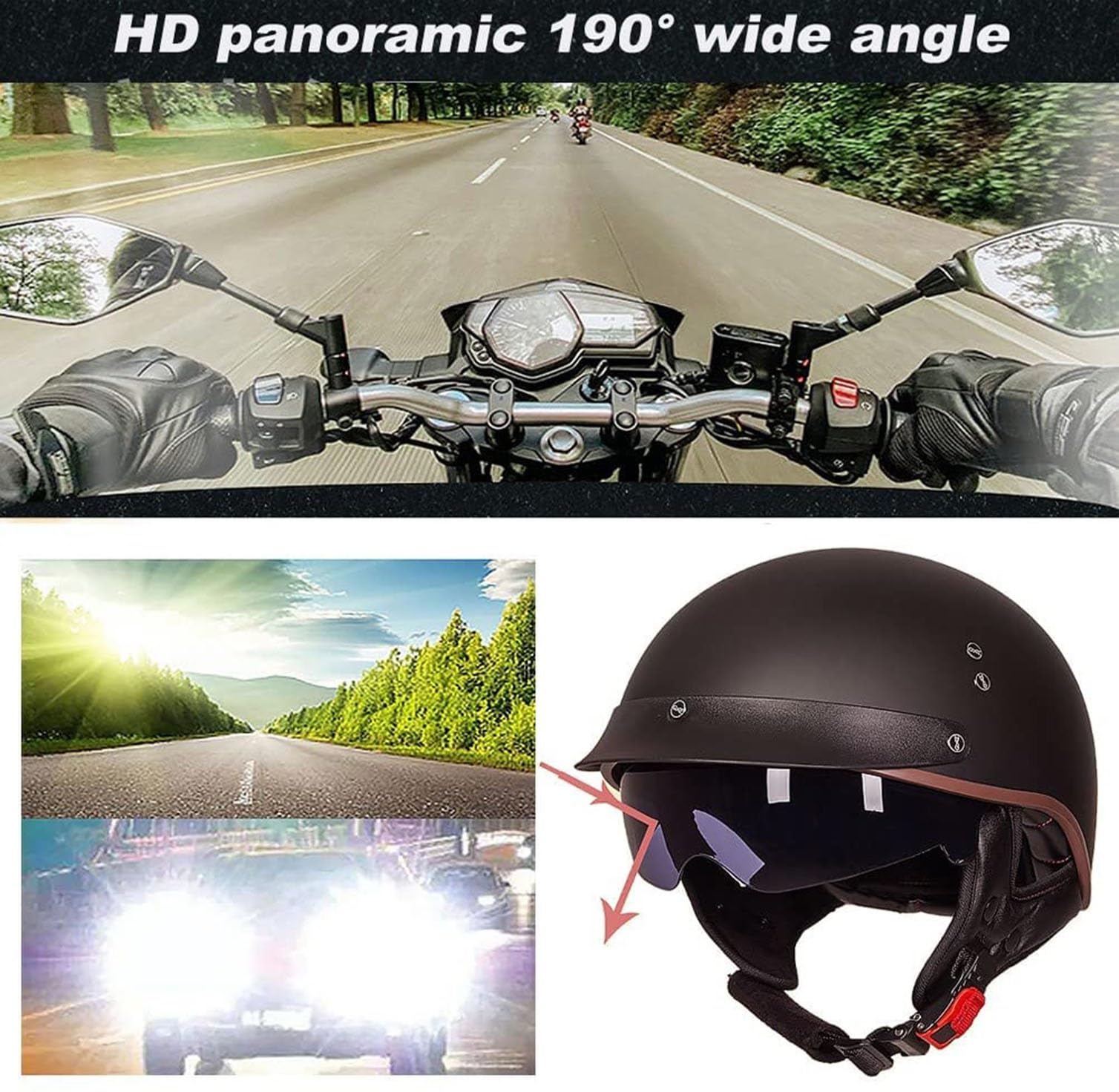 Kask motocyklowy w stylu niemieckim Regulowany Wygodny motocykl w stylu vintage Półtwarzowy niemiecki kask z opuszczaną osłoną przeciwsłoneczną dla dorosłych